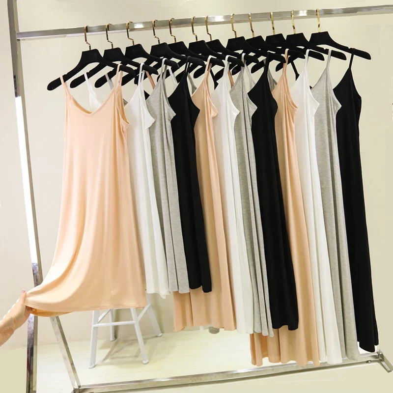 Spring Summer 2026 Woman Tank Dress Casual Modal Sexy Camisole Elastic Female Home Beach Dresses O-Neck Camis Sexy Dress