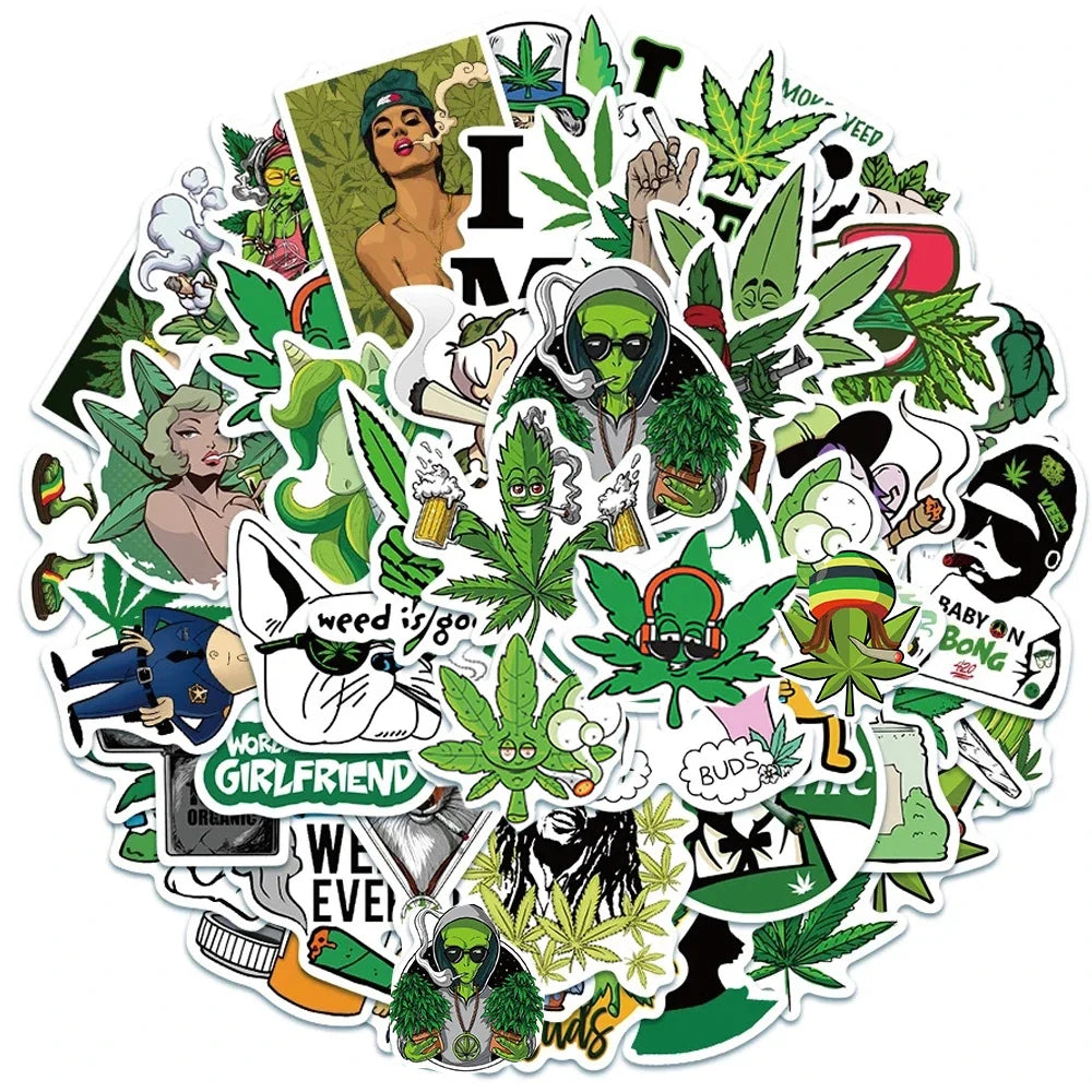 10/30/50PCS Hemp Leaf Stickers Laptop Skateboard Guitar Luggage DIY Bike Cool Waterproof Graffiti Sticker Decal Kid Classic Toys