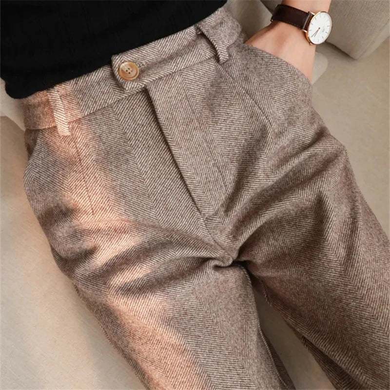 Woolen Pants Women's Harem Pencil Pants 2026 Autumn Winter High Waisted Casual Suit Pants Office Lady Women Trousers