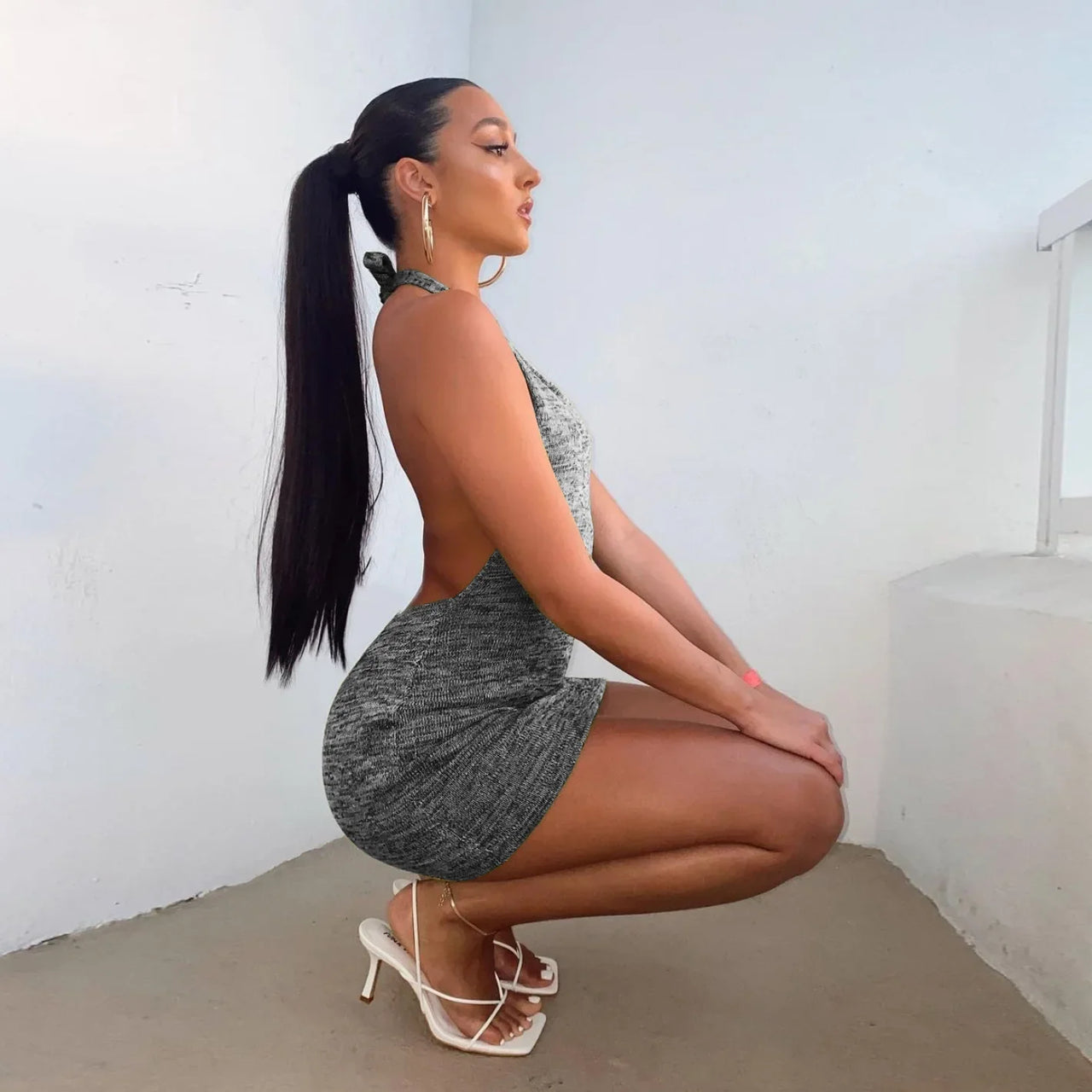 Cryptographic Halter Sexy Backless Mini Dresses Bodycon Skinny Club Party Sleeveless Knitted Dress Fall Streetwear Beach Holiday
