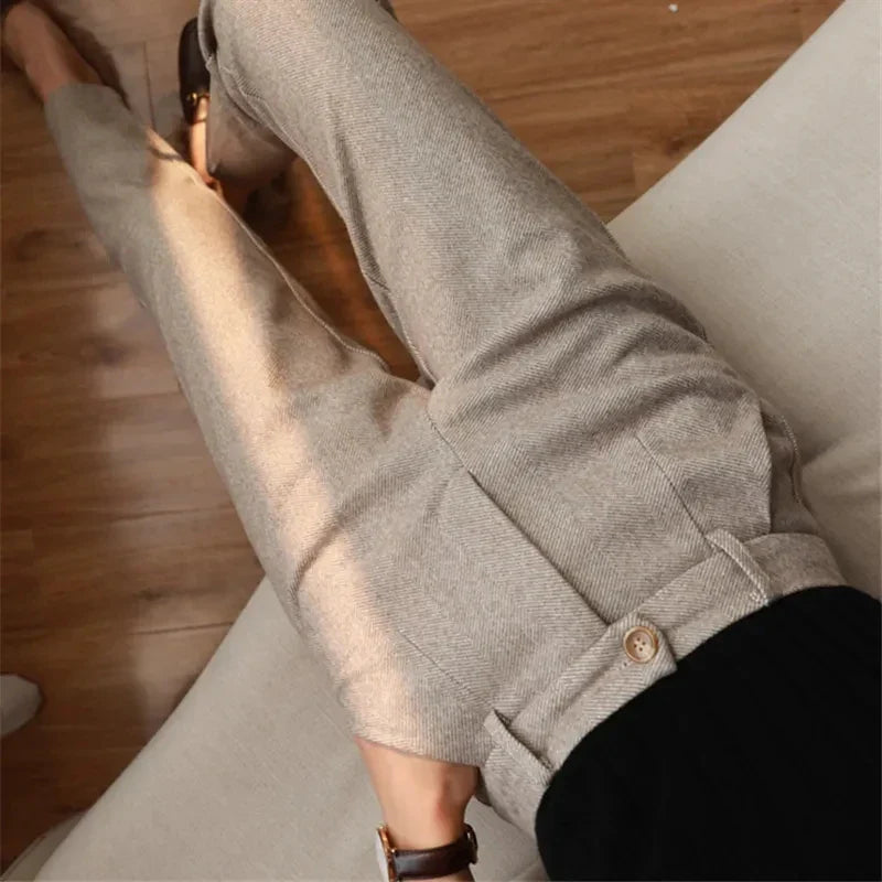 Woolen Pants Women's Harem Pencil Pants 2026 Autumn Winter High Waisted Casual Suit Pants Office Lady Women Trousers
