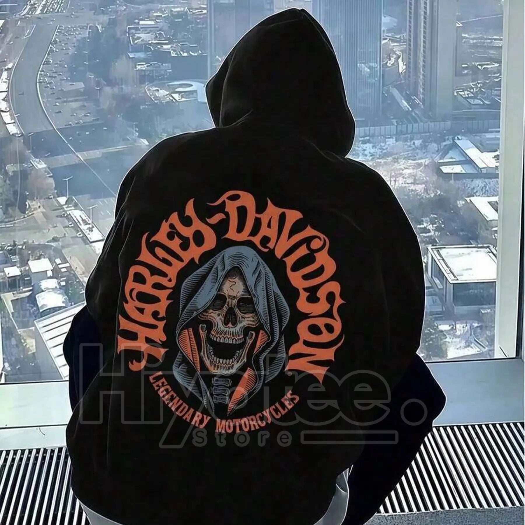 HD Legendary Motorcycles Casual Graphic Print Hoodie – Unisex 100% Cotton Menswear, Vintage Biker Style Pullover