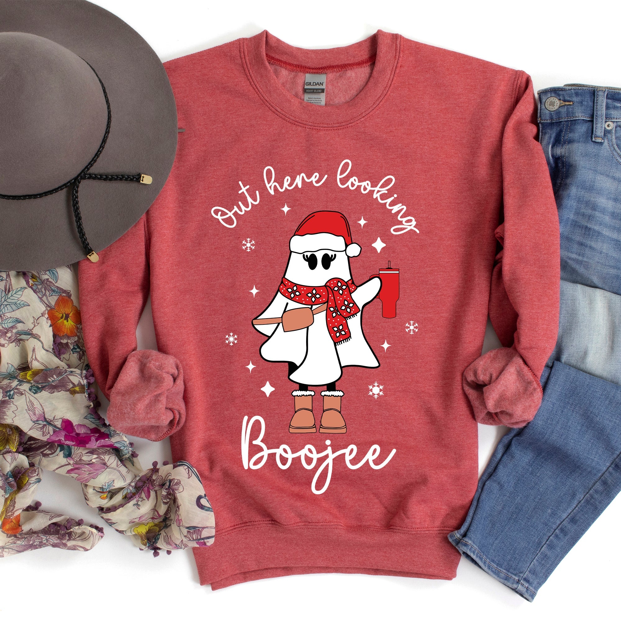 Boojee Ghost Bougie Christmas Holiday Humor Cozy Winter Wardrobe Festive Spirit Sweatshirt