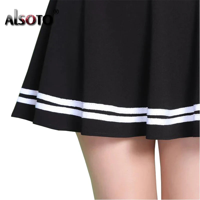 2026 Summer Style Women Skirt Solid Color Sexy High Waist Midi Pleated Skirts Stripe Black School Korean Mini A-line Saia