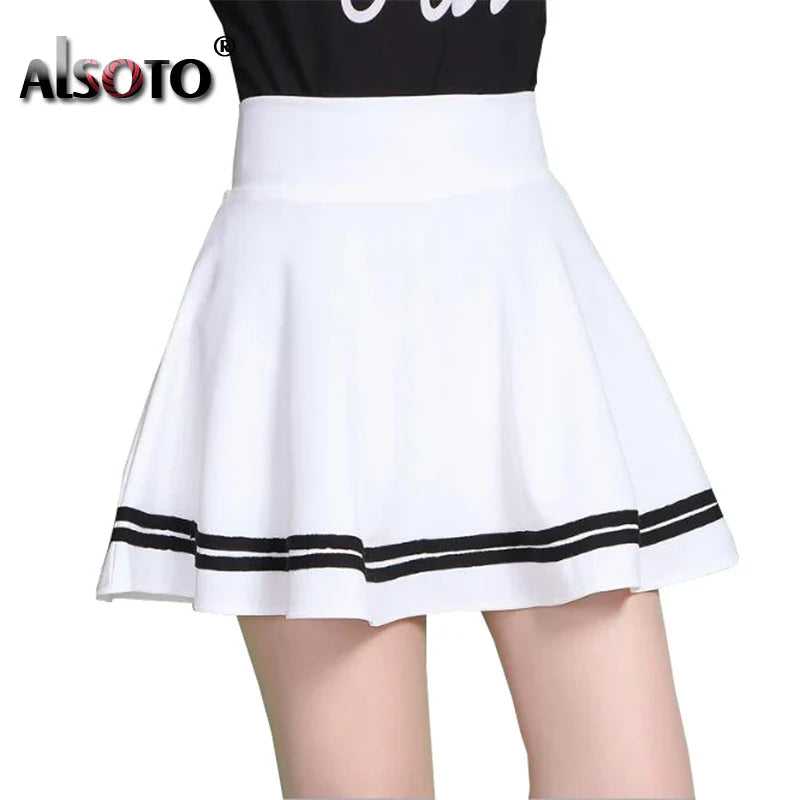2026 Summer Style Women Skirt Solid Color Sexy High Waist Midi Pleated Skirts Stripe Black School Korean Mini A-line Saia