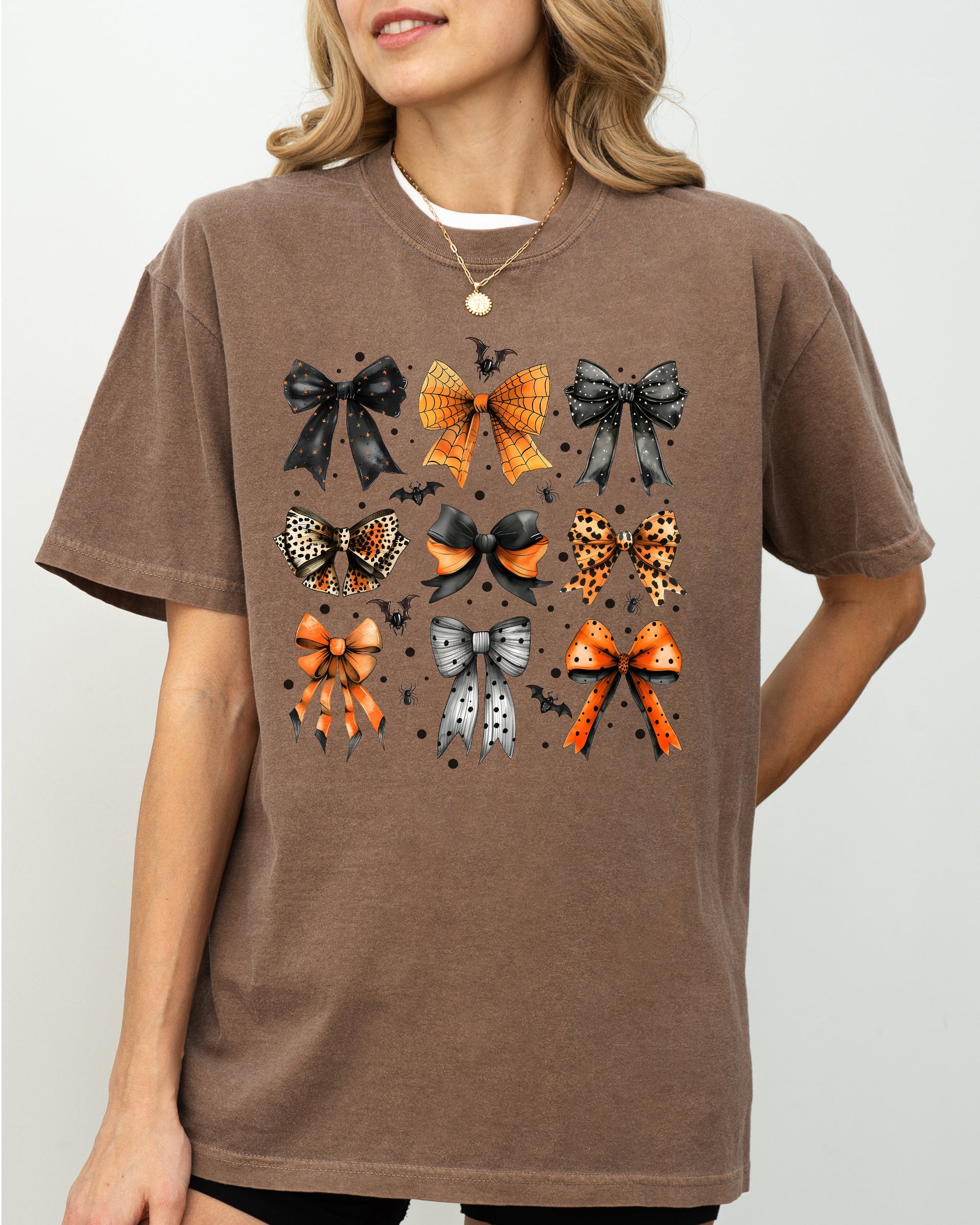 Halloween Bat Bows Girly Ribbons Coquette Spooky Autumn Fall Thanksgiving Comfort Colors Tee