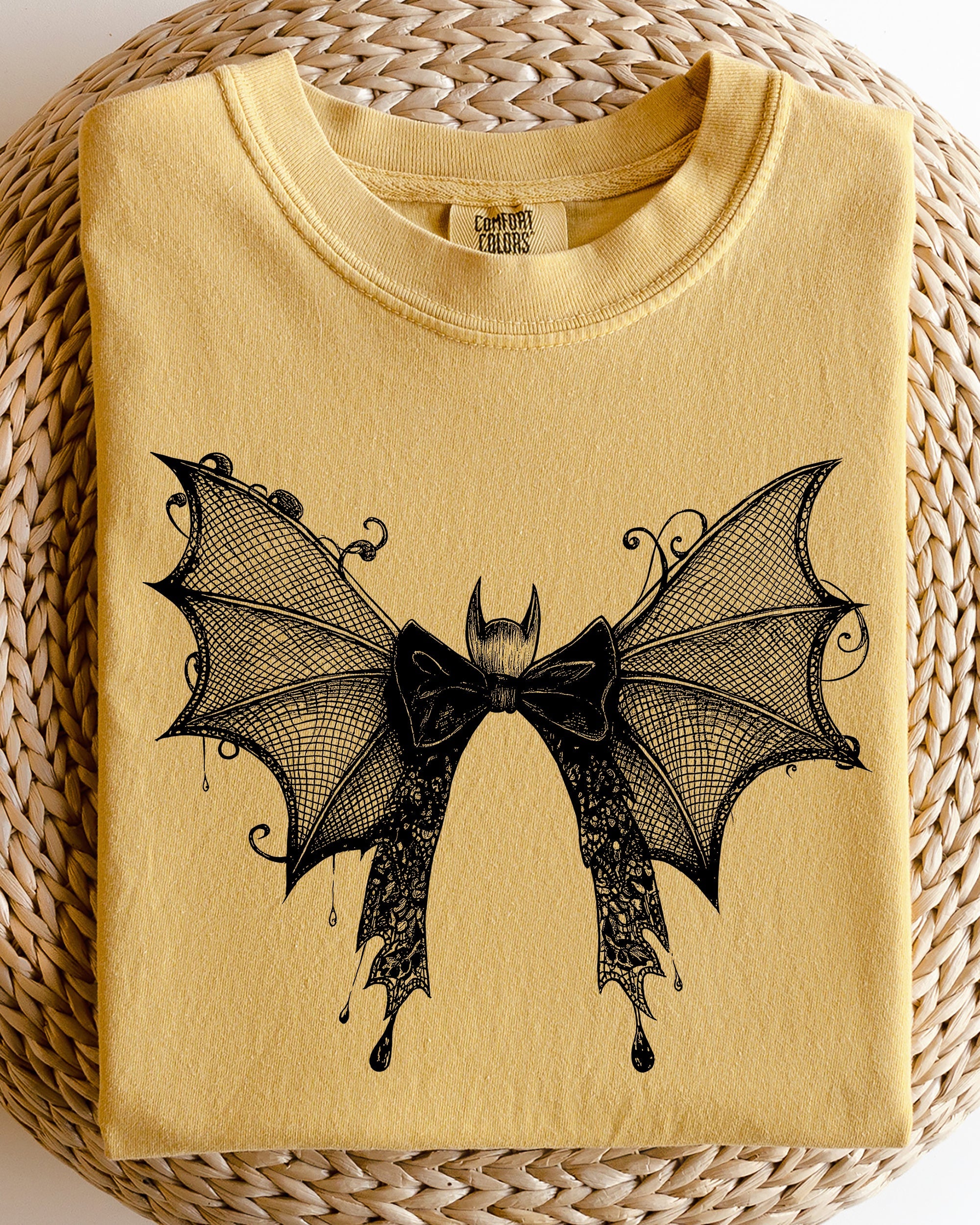 Halloween Bat With Delicate Lace Gothic Witch Silhouette And Spooky Night Motif Comfort Colors Tee