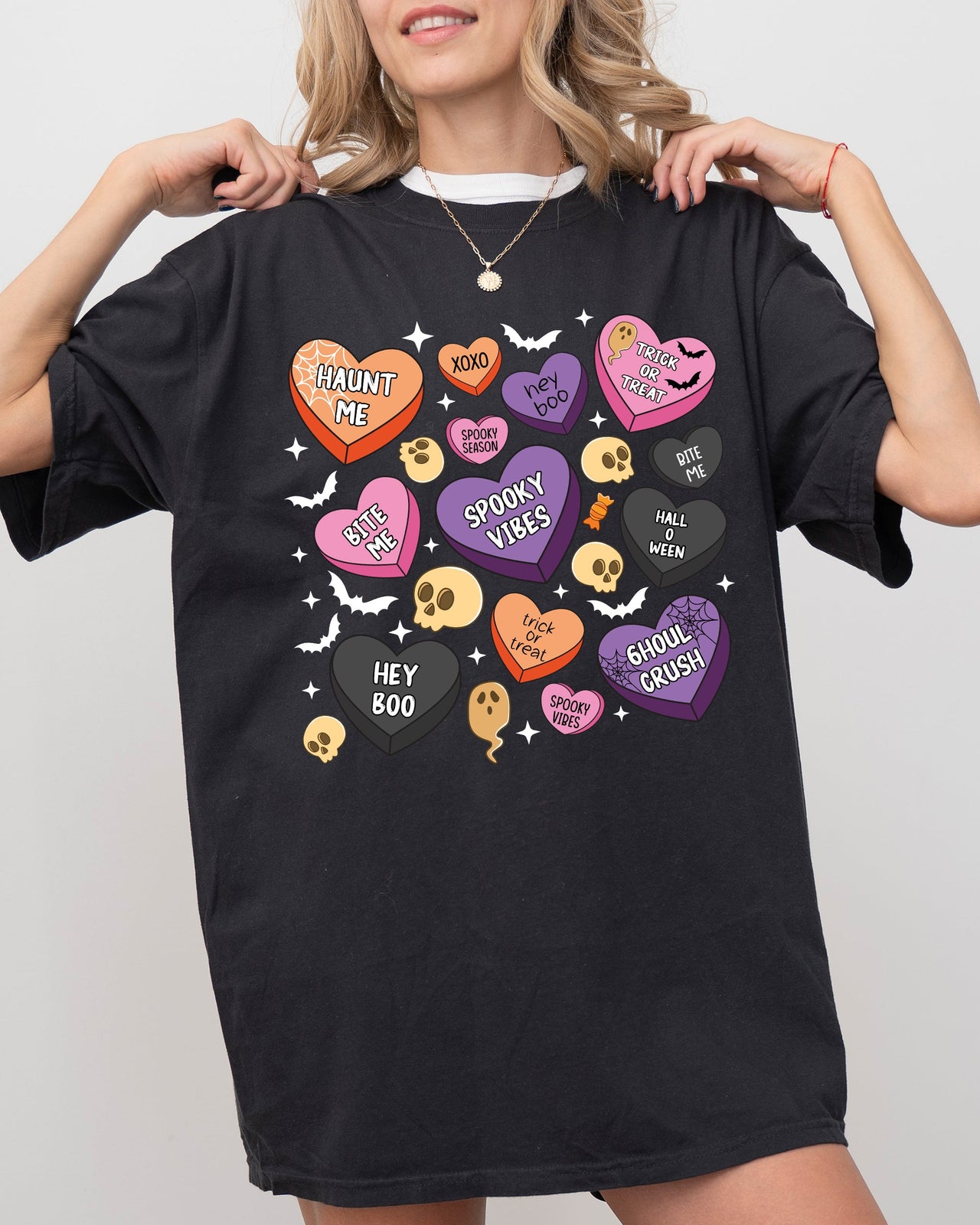 Halloween Candy Hearts Trick or Treat Haunted Spooky Witch Cute Comfort Colors Tee