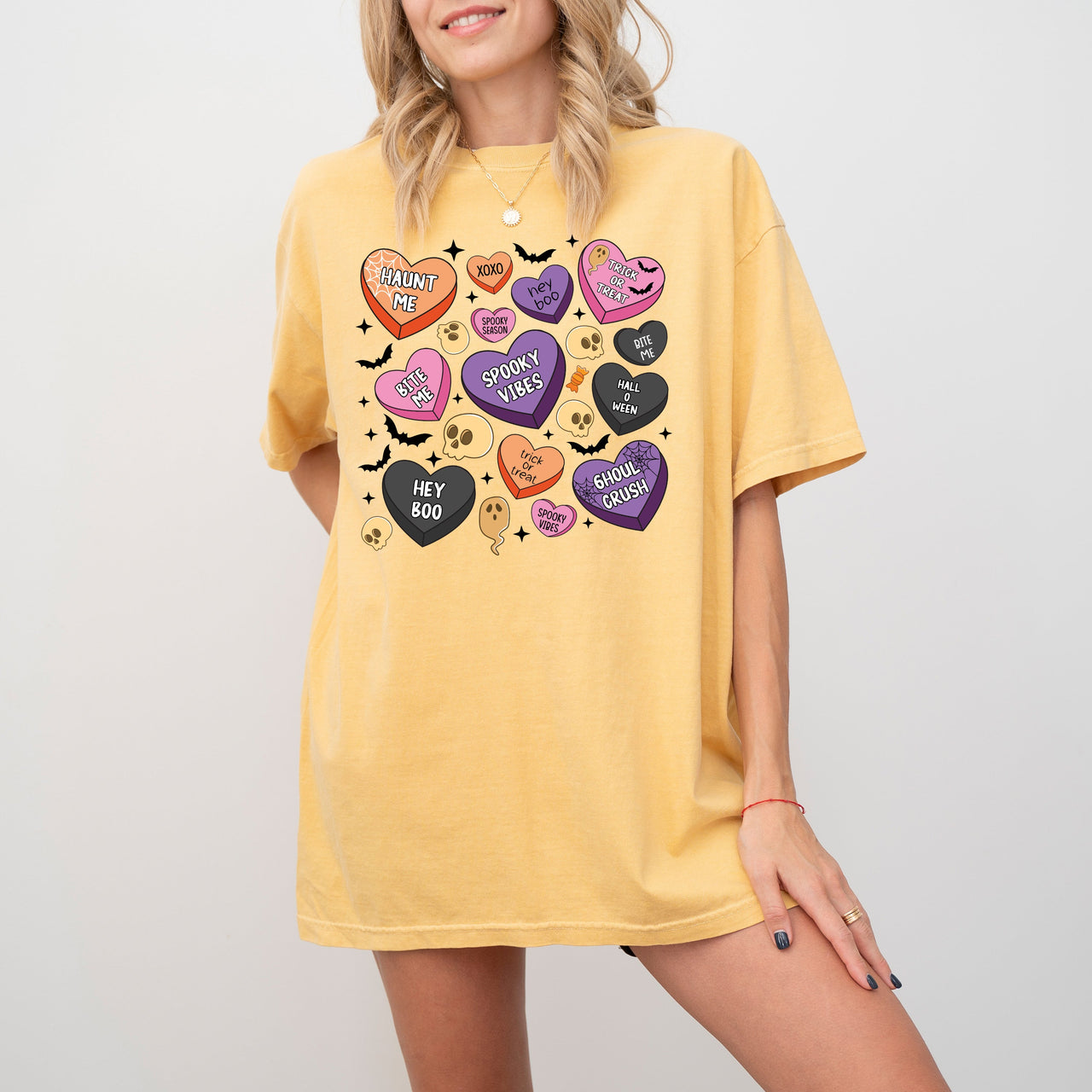Halloween Candy Hearts Trick or Treat Haunted Spooky Witch Cute Comfort Colors Tee