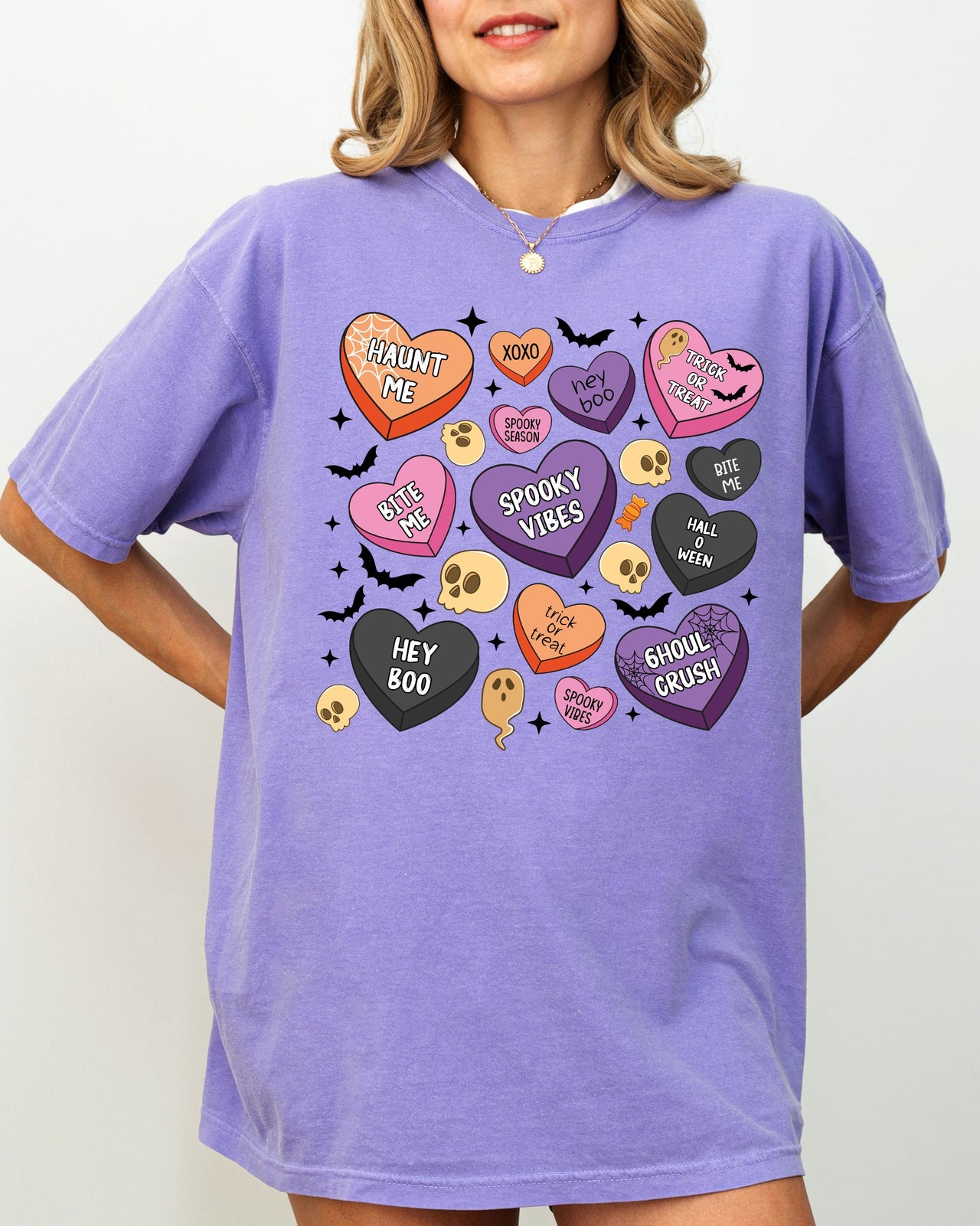 Halloween Candy Hearts Trick or Treat Haunted Spooky Witch Cute Comfort Colors Tee