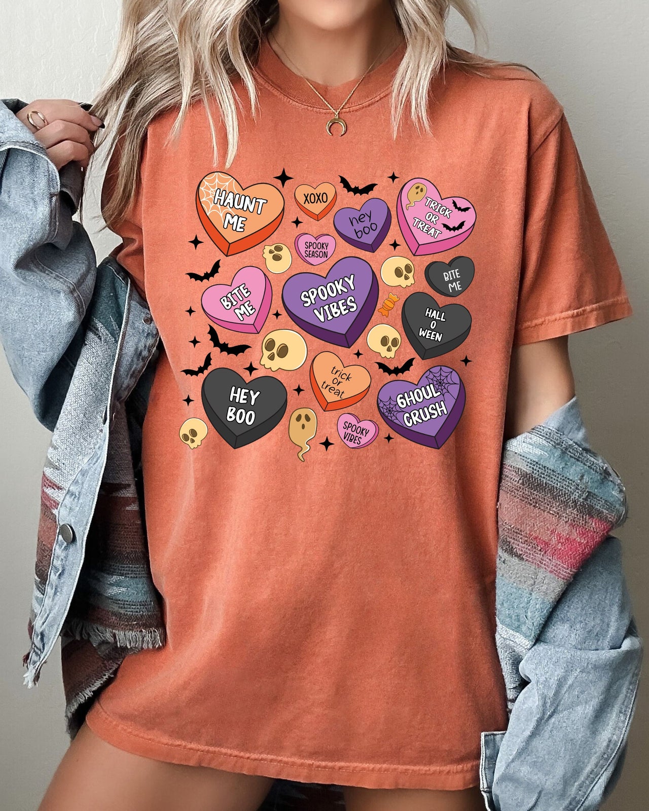 Halloween Candy Hearts Trick or Treat Haunted Spooky Witch Cute Comfort Colors Tee