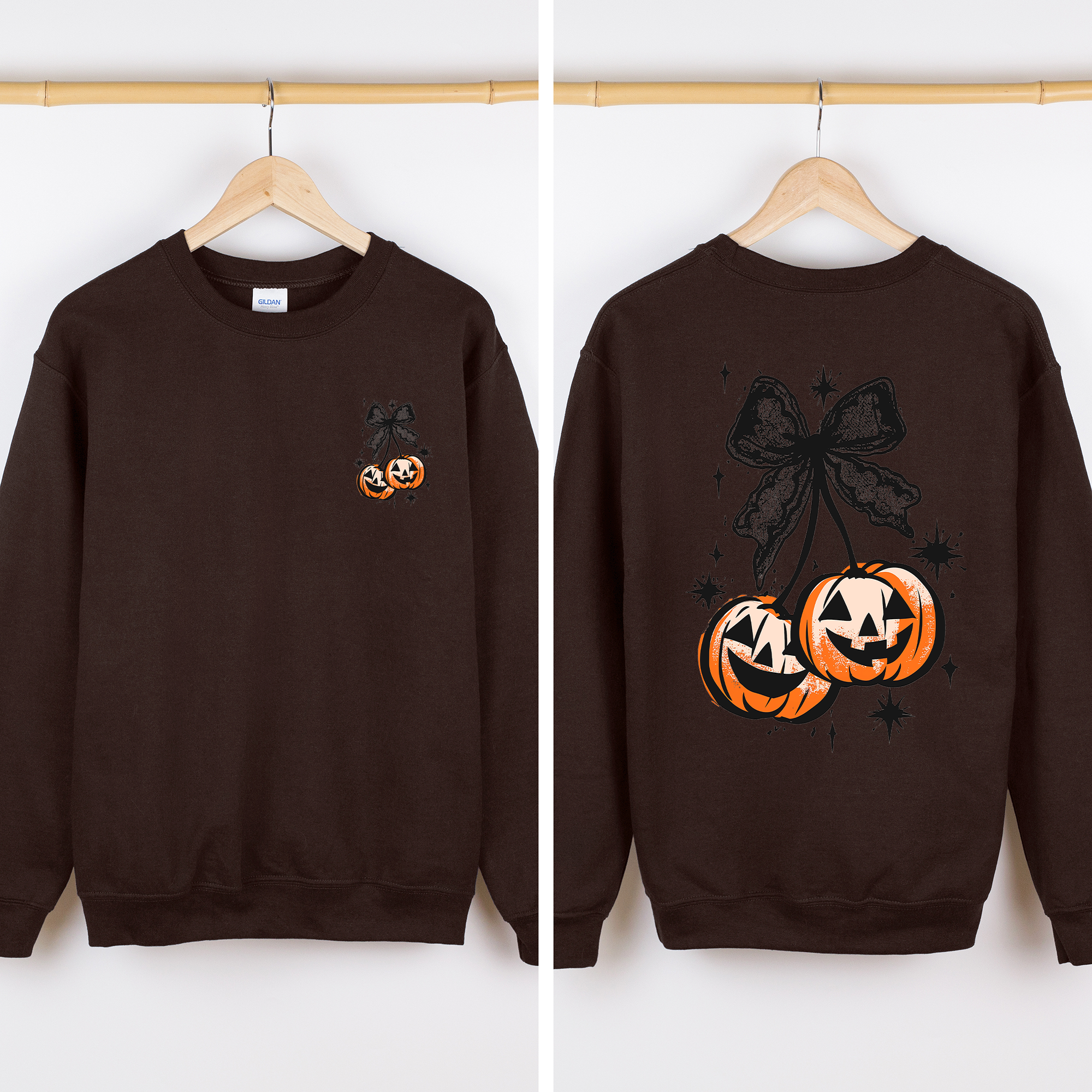 Halloween Cherry Pumpkins Festive Autumn Night Display Cozy Seasonal Print Sweatshirt