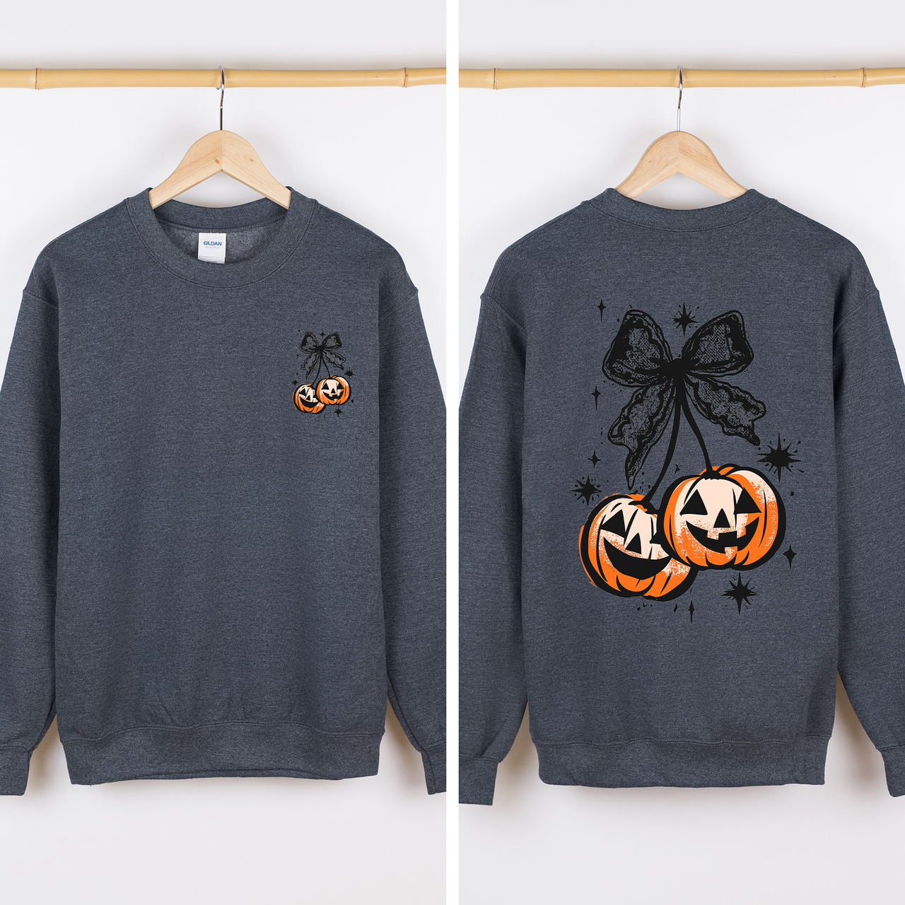 Halloween Cherry Pumpkins Festive Autumn Night Display Cozy Seasonal Print Sweatshirt