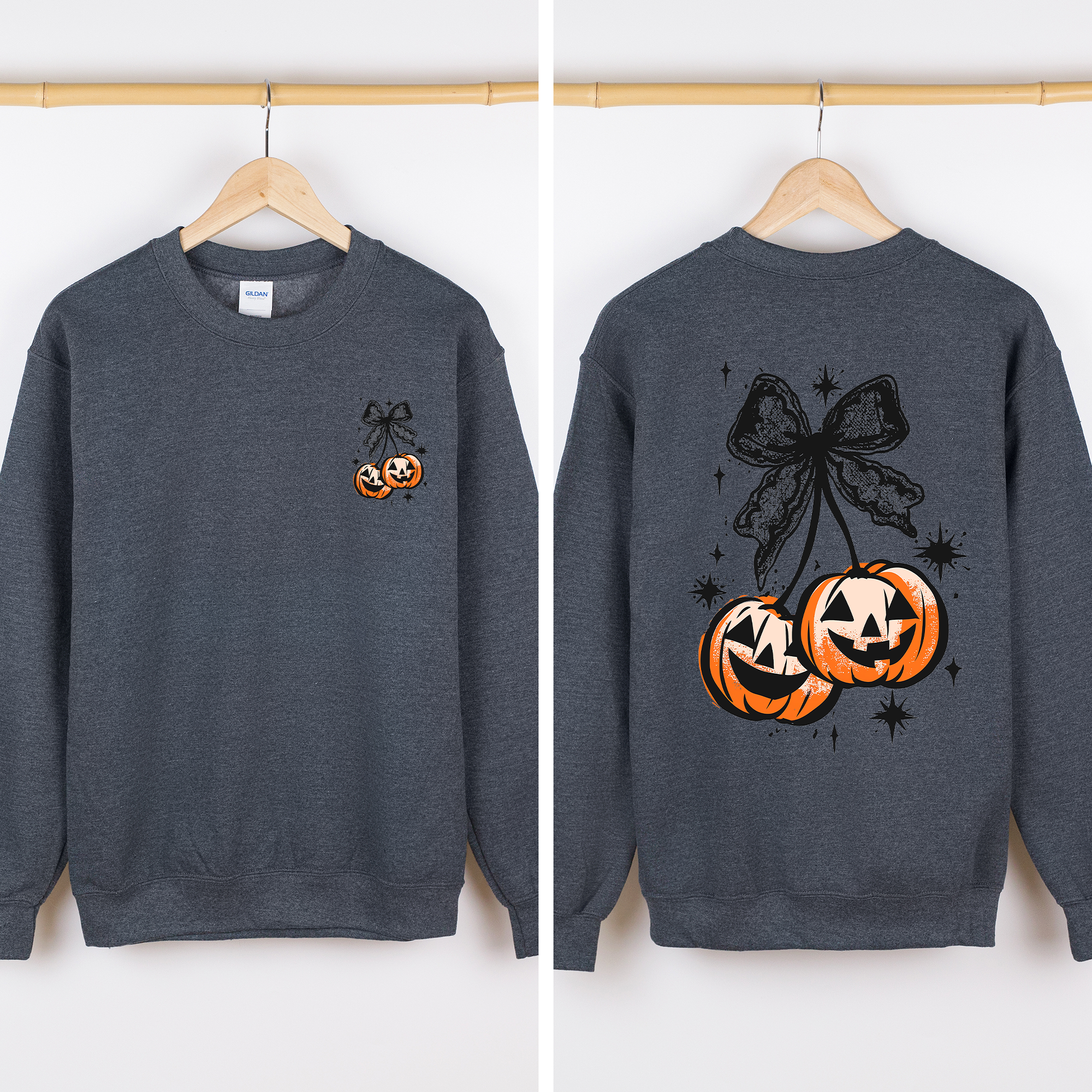 Halloween Cherry Pumpkins Festive Autumn Night Display Cozy Seasonal Print Sweatshirt