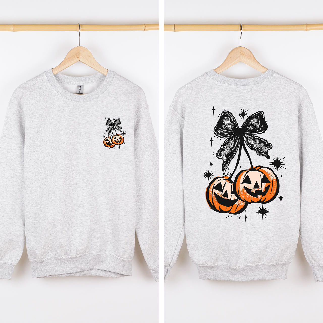 Halloween Cherry Pumpkins Festive Autumn Night Display Cozy Seasonal Print Sweatshirt
