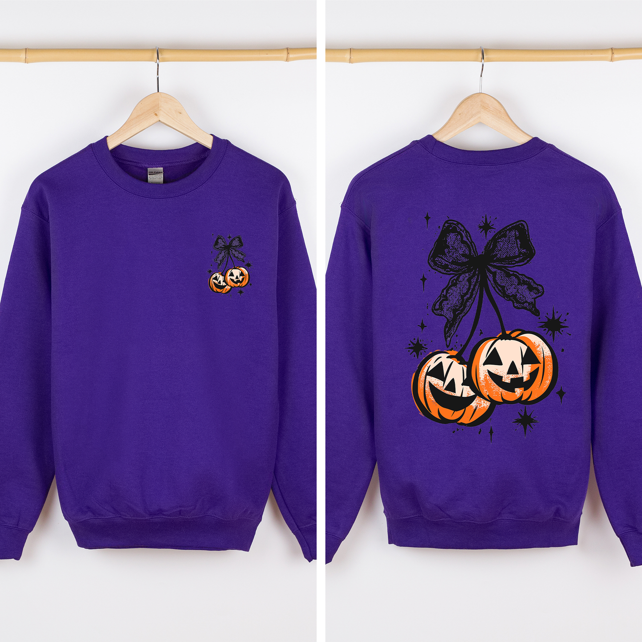 Halloween Cherry Pumpkins Festive Autumn Night Display Cozy Seasonal Print Sweatshirt