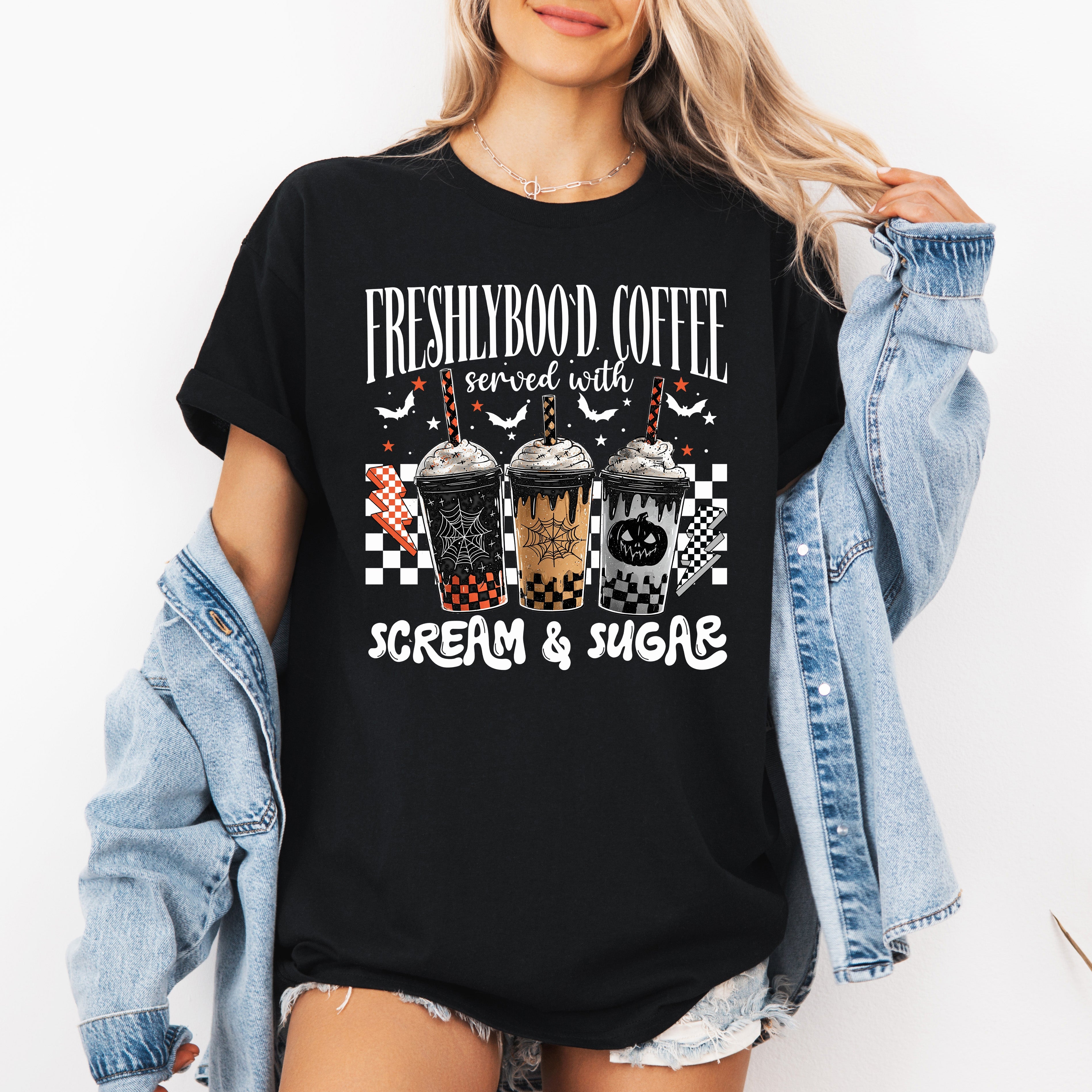 Freshly Boo'd Halloween Coffee Witch Spooky All Hallows' Night Edition Graphic Tee