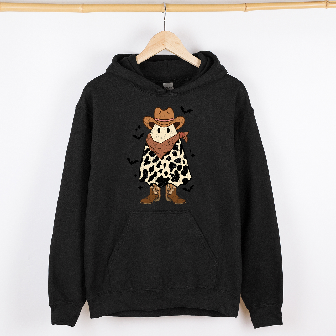 Halloween Ghost Cowboy Western Night Spooky Vintage Theme Ghost Rider Rodeo Graphic Hooded Sweatshirt