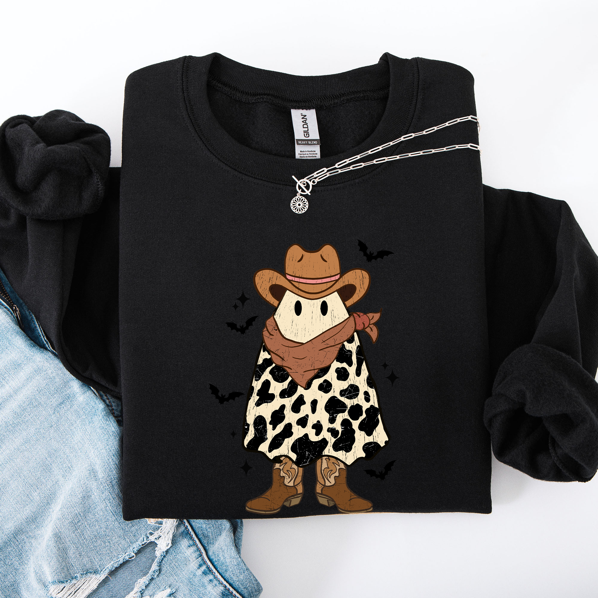 Halloween Ghost Cowboy Western Country Spirit Autumn Night Graphic Cozy Vintage Sweatshirt