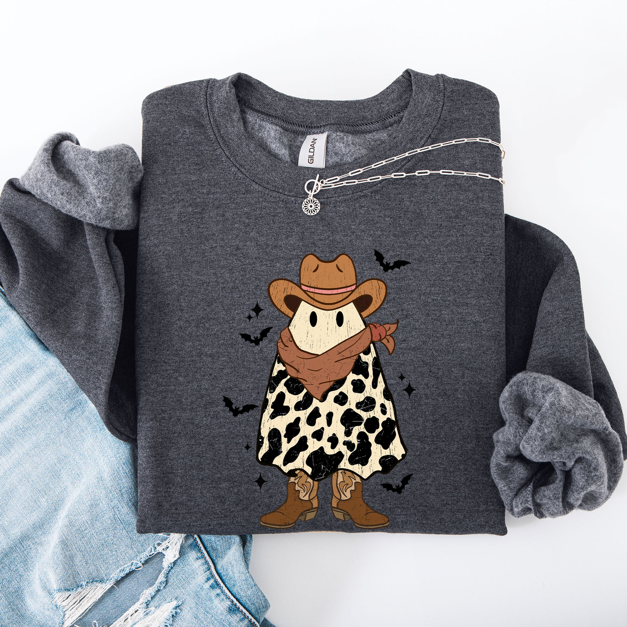 Halloween Ghost Cowboy Western Country Spirit Autumn Night Graphic Cozy Vintage Sweatshirt