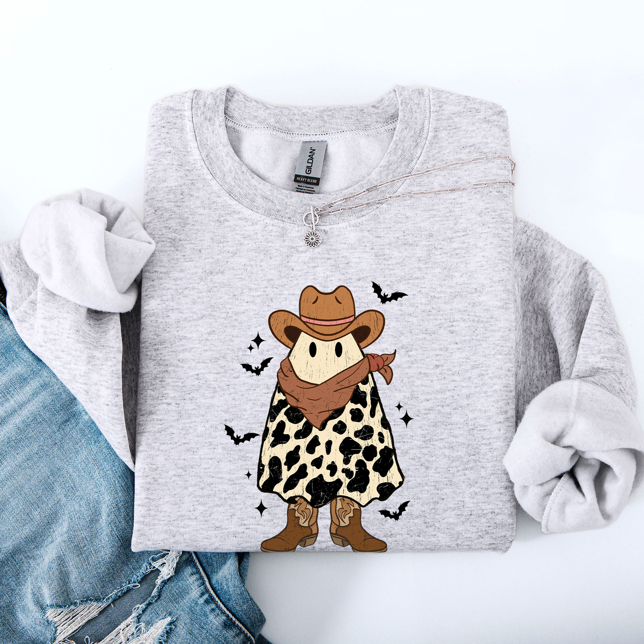 Halloween Ghost Cowboy Western Country Spirit Autumn Night Graphic Cozy Vintage Sweatshirt