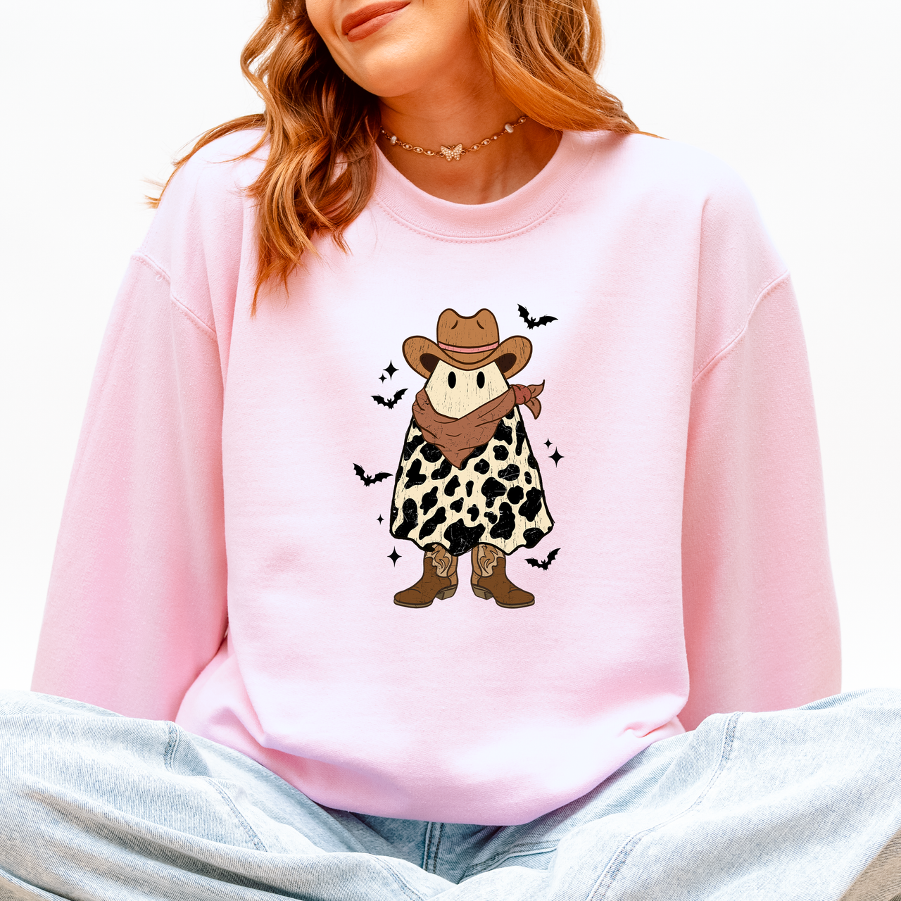 Halloween Ghost Cowboy Western Country Spirit Autumn Night Graphic Cozy Vintage Sweatshirt