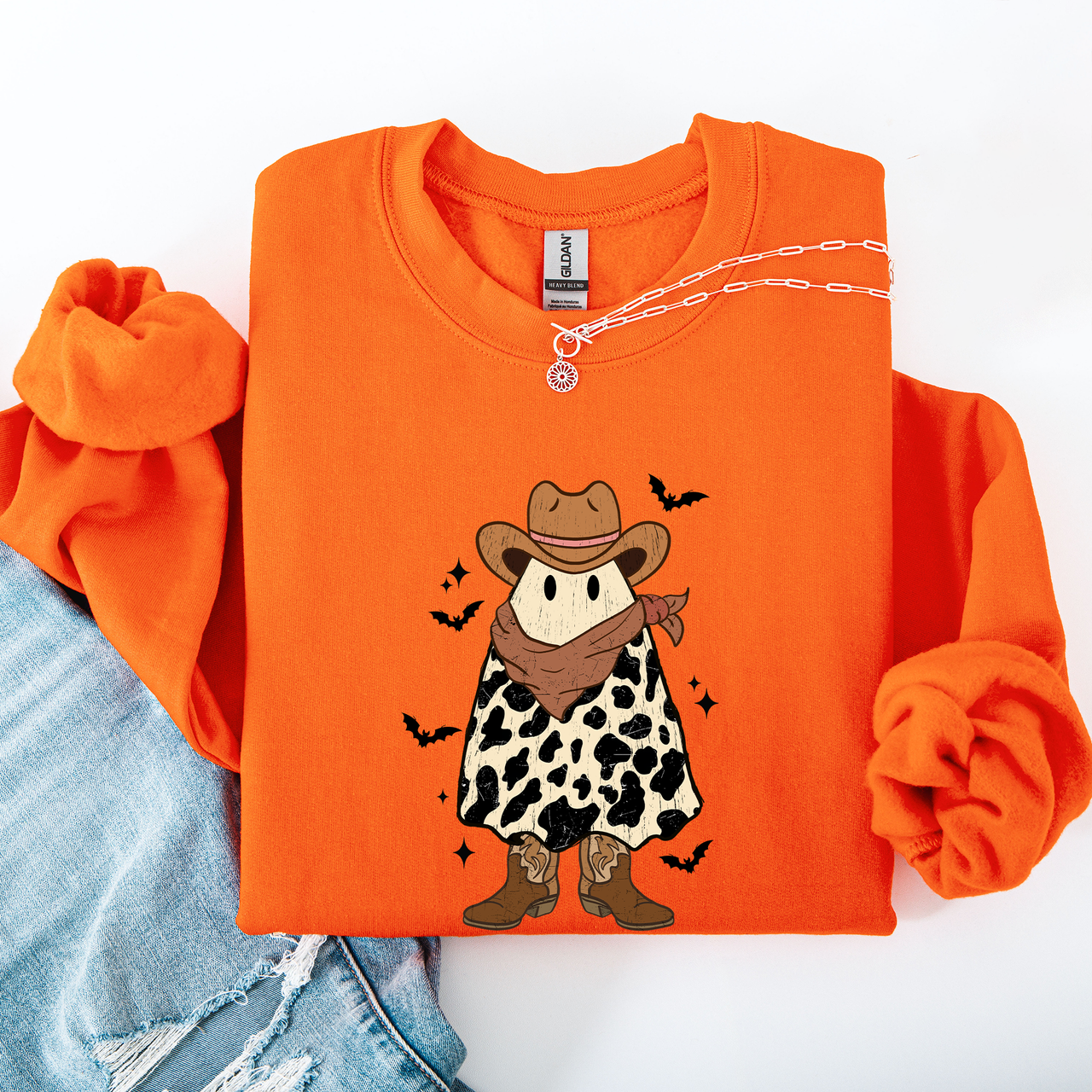 Halloween Ghost Cowboy Western Country Spirit Autumn Night Graphic Cozy Vintage Sweatshirt