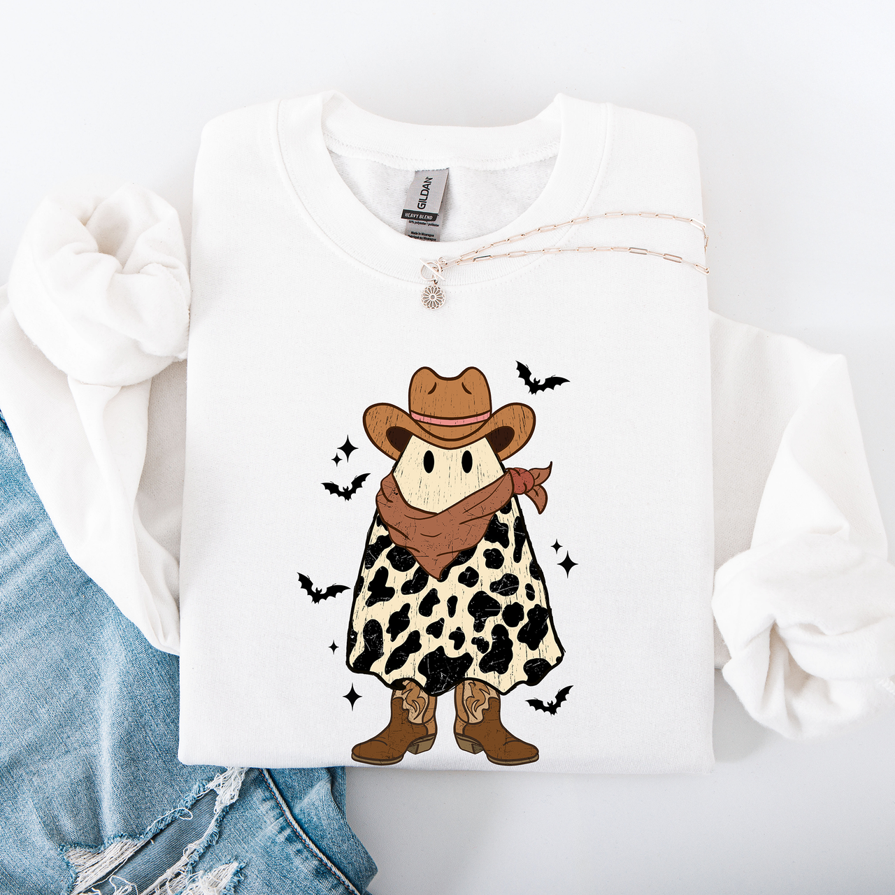 Halloween Ghost Cowboy Western Country Spirit Autumn Night Graphic Cozy Vintage Sweatshirt