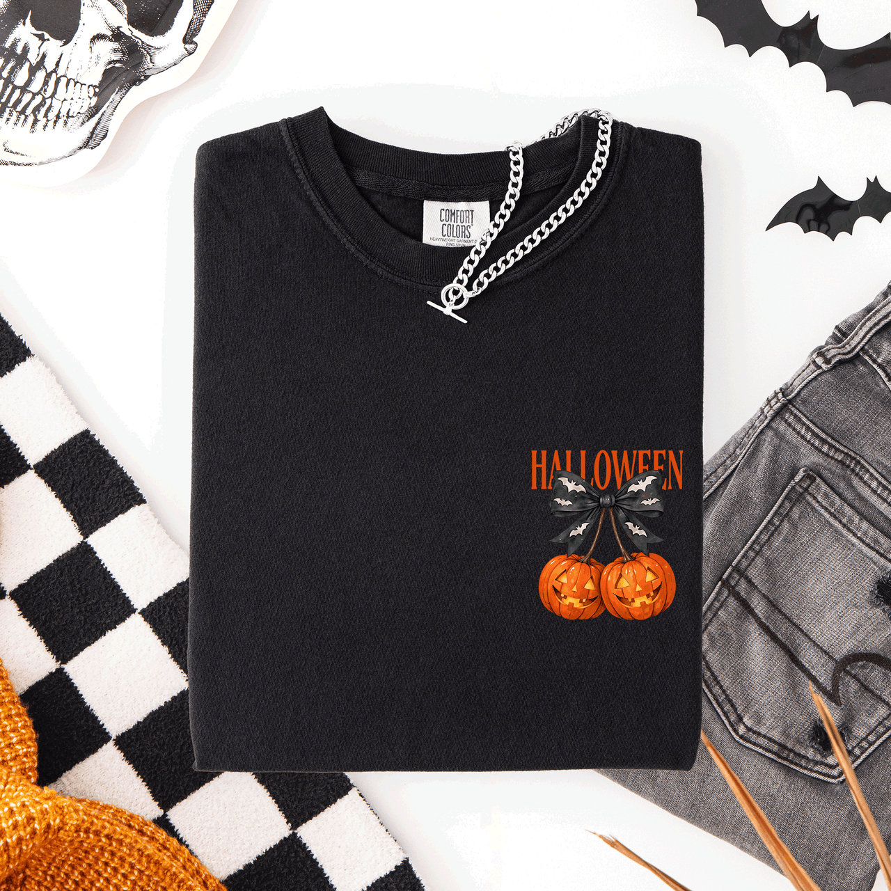 Halloween Jack O Lanterns Pocket Cherry Coquette Graphic Elements Comfort Colors Tee