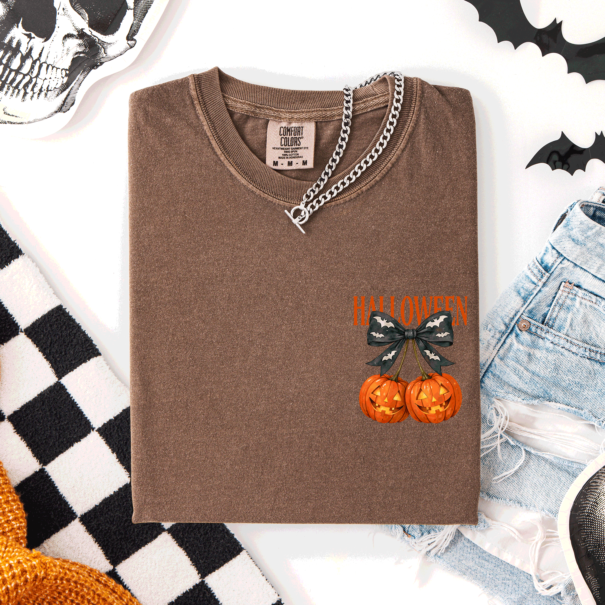Halloween Jack O Lanterns Pocket Cherry Coquette Graphic Elements Comfort Colors Tee