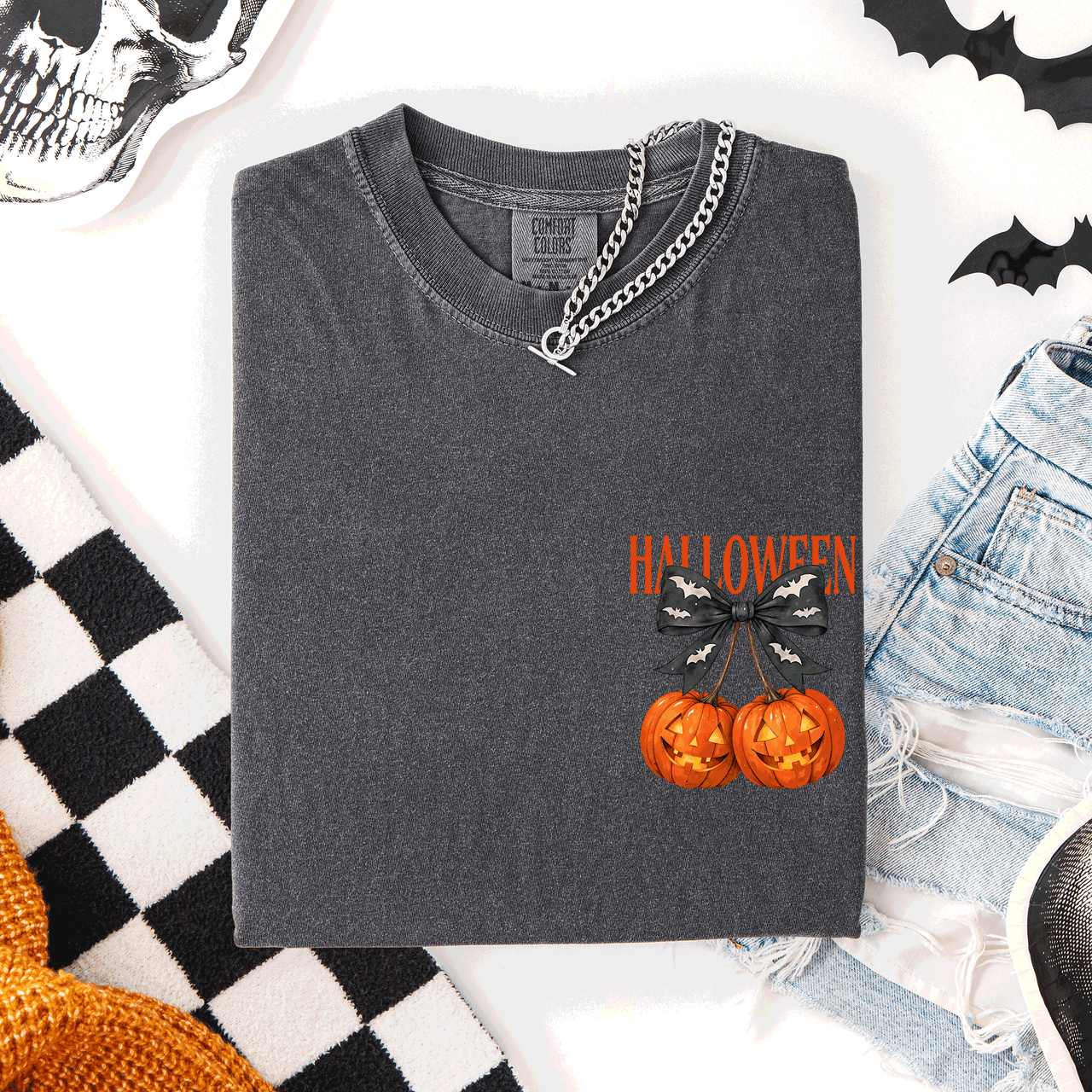 Halloween Jack O Lanterns Pocket Cherry Coquette Graphic Elements Comfort Colors Tee