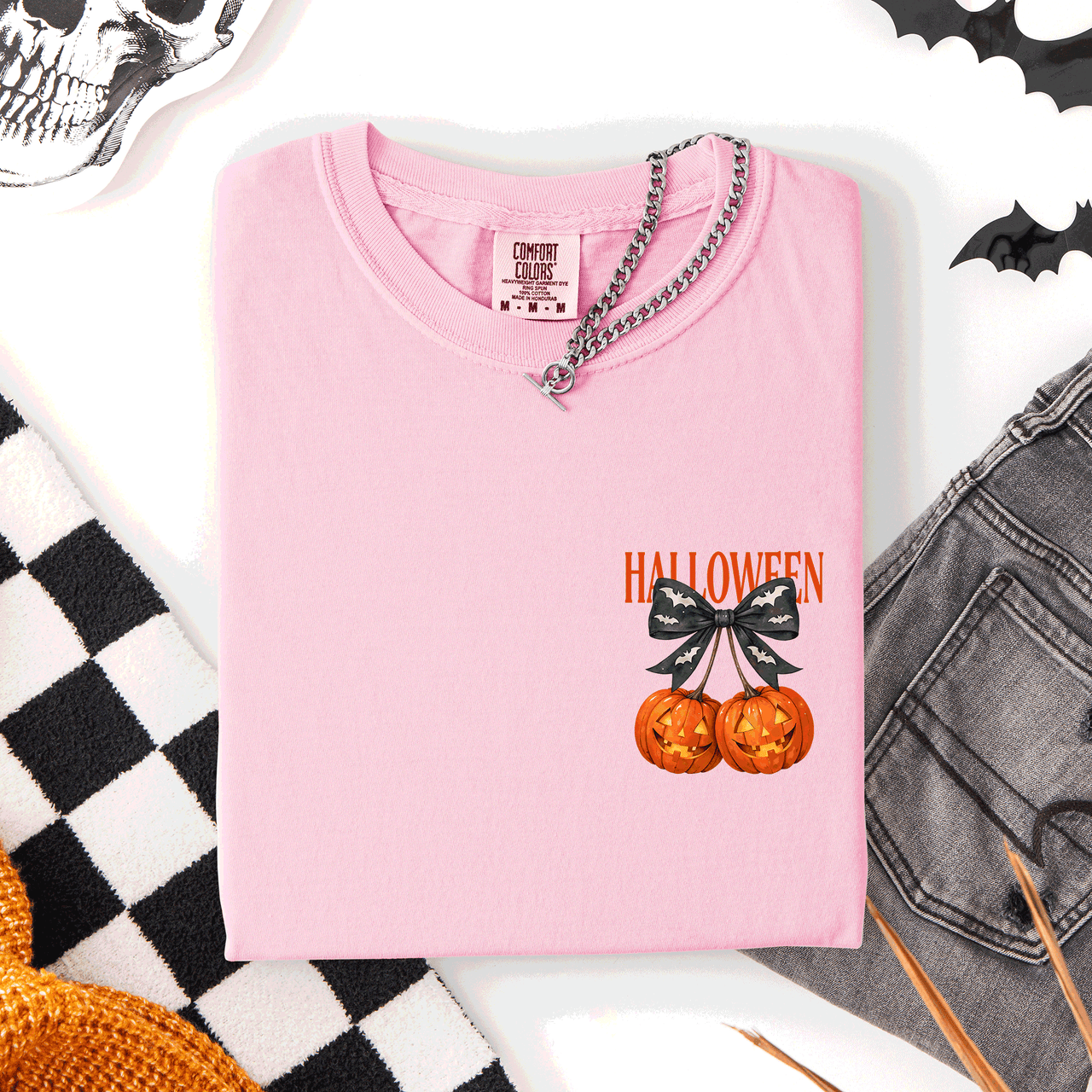 Halloween Jack O Lanterns Pocket Cherry Coquette Graphic Elements Comfort Colors Tee