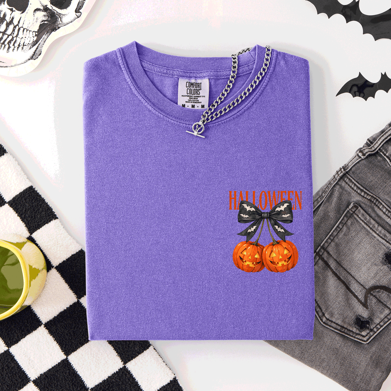 Halloween Jack O Lanterns Pocket Cherry Coquette Graphic Elements Comfort Colors Tee