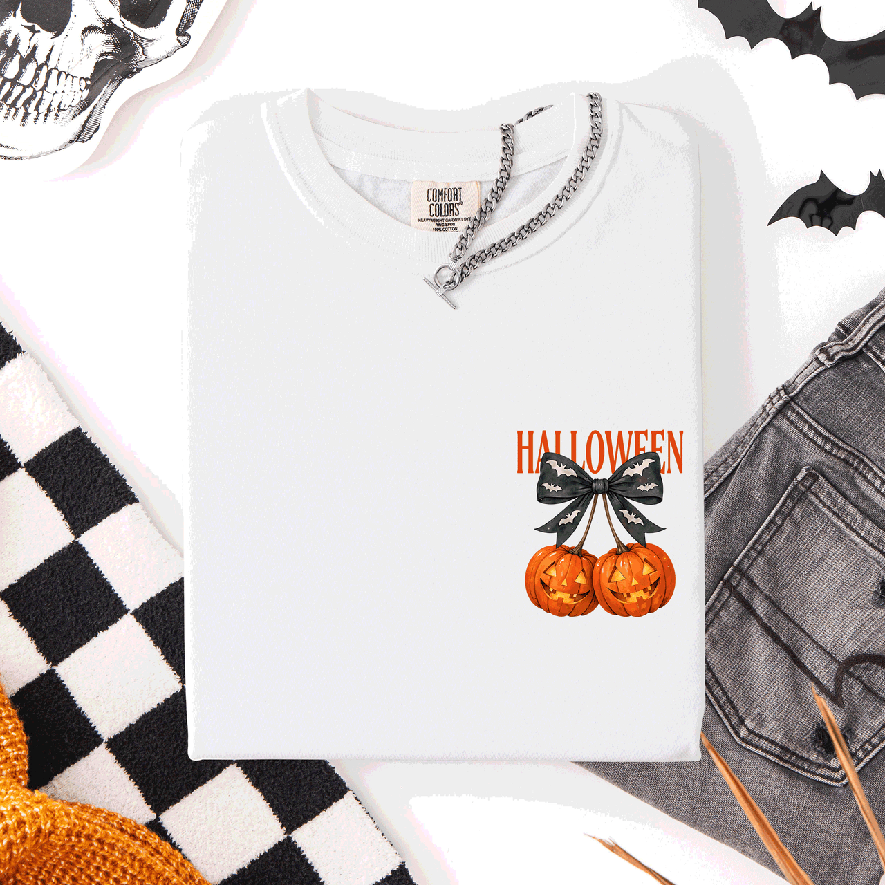 Halloween Jack O Lanterns Pocket Cherry Coquette Graphic Elements Comfort Colors Tee