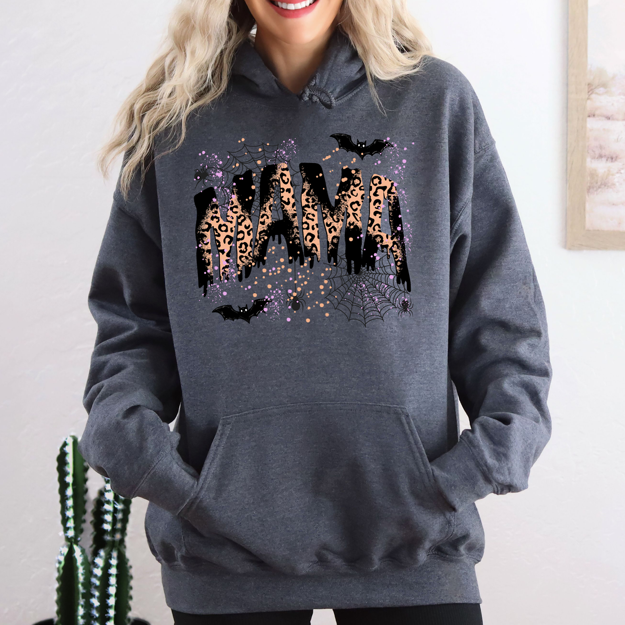 Halloween Mama Leopard Spooky Season Boo Family Photo Ready Cozy Leopard Print Graphic Hoodie