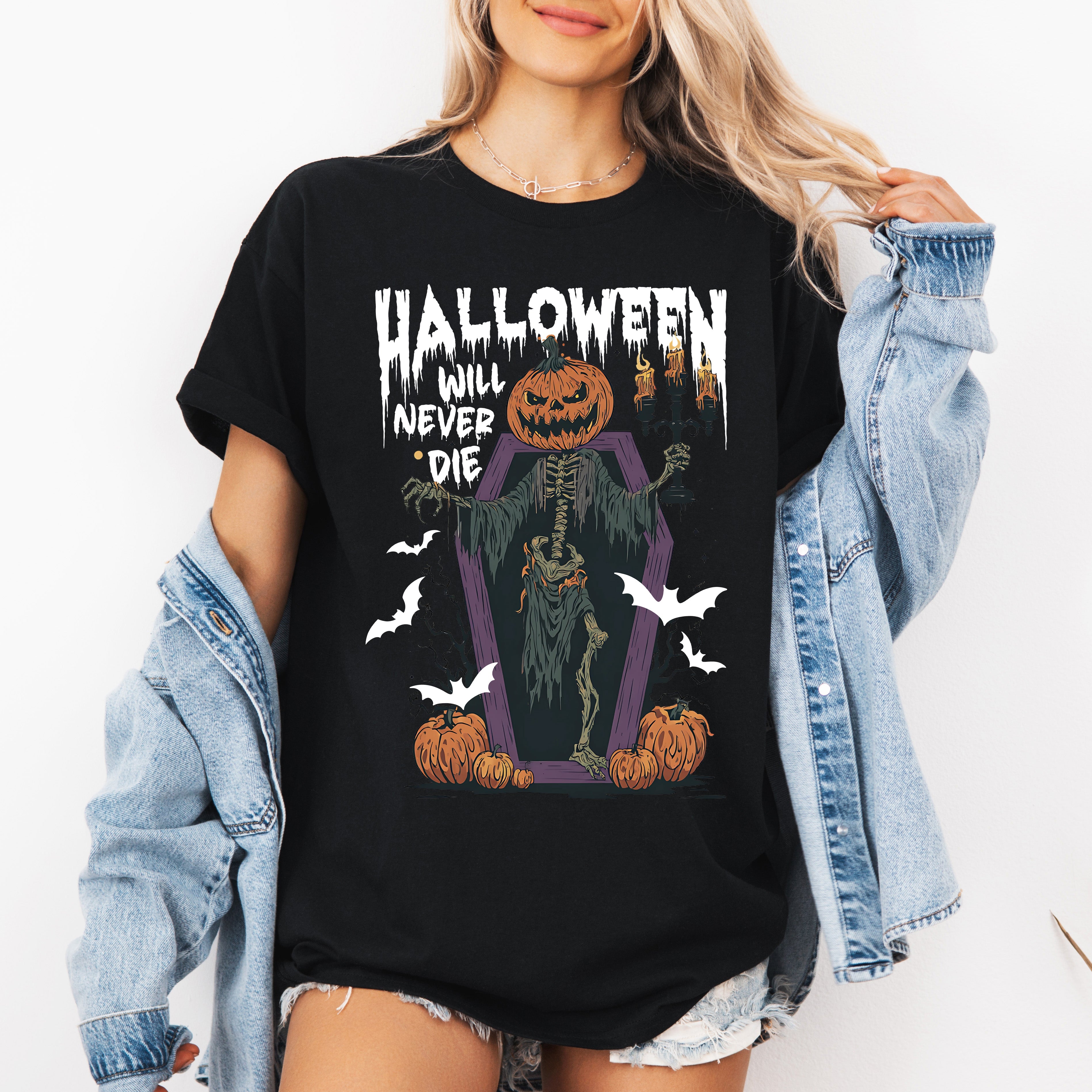 Halloween Will Never Die Spooky Jack-O-Lantern Pumpkin Seasonal Edition Graphic Tee