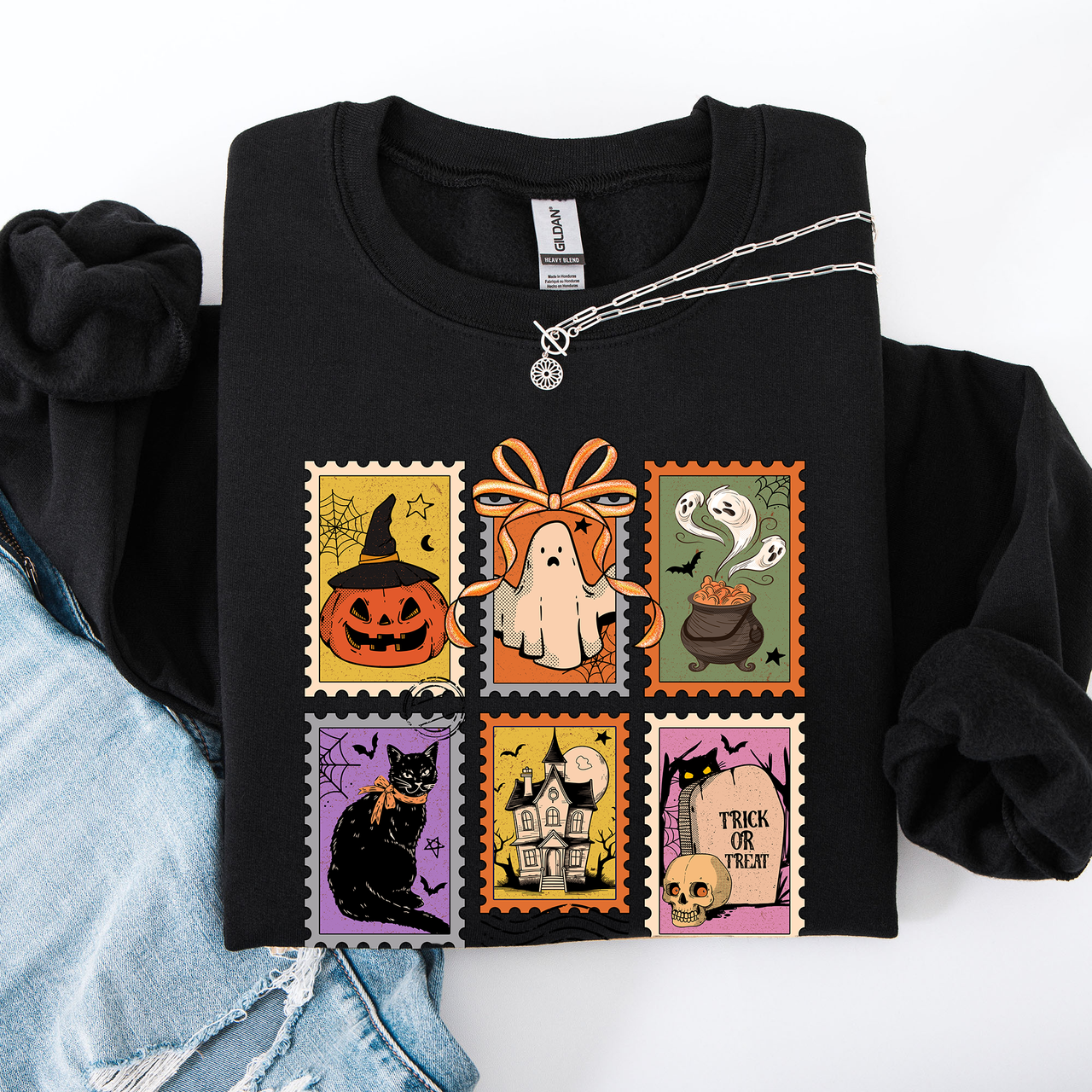 Haunting Halloween Night Parade With Ghosts Black Cat Pumpkins Witch Cozy Sweatshirt