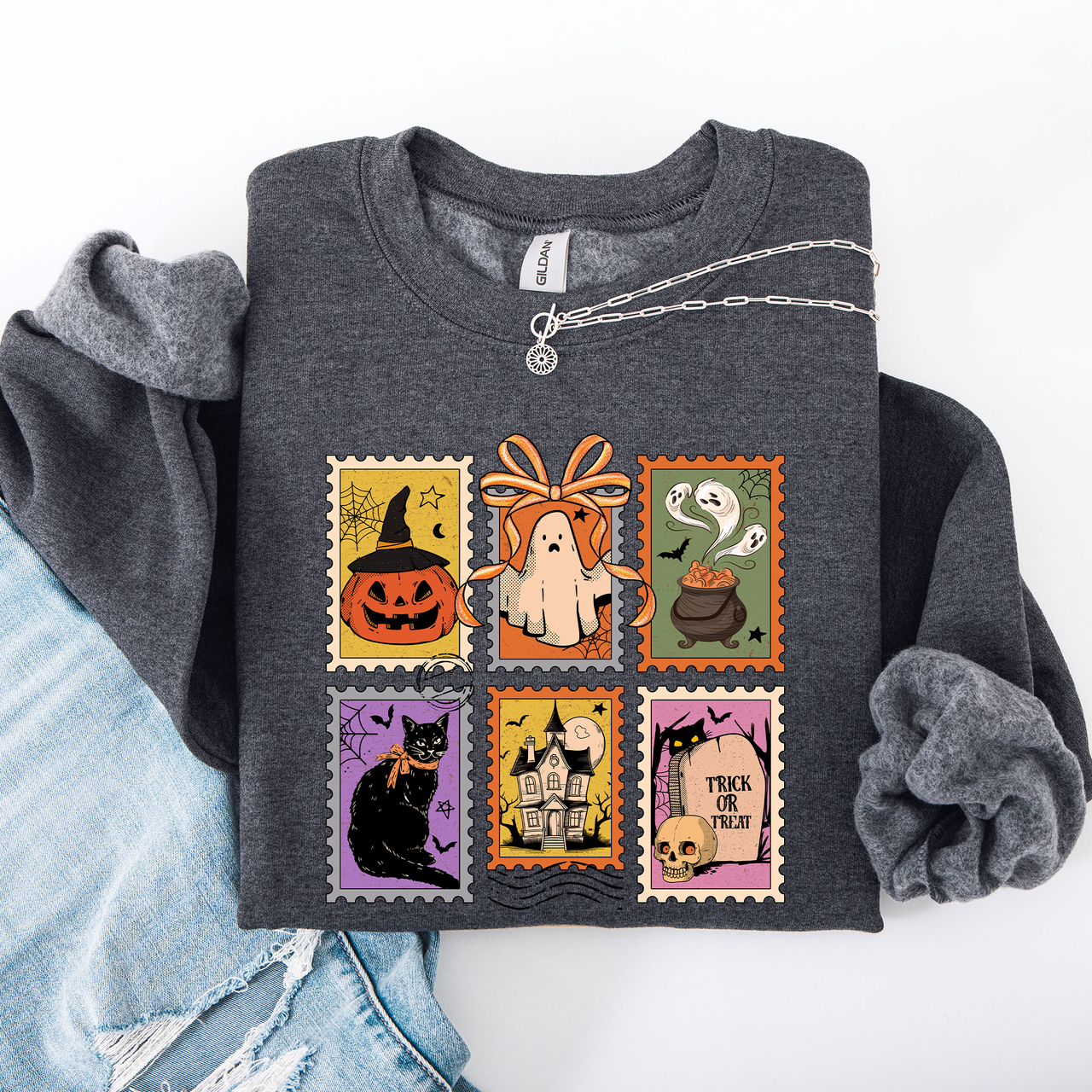 Haunting Halloween Night Parade With Ghosts Black Cat Pumpkins Witch Cozy Sweatshirt