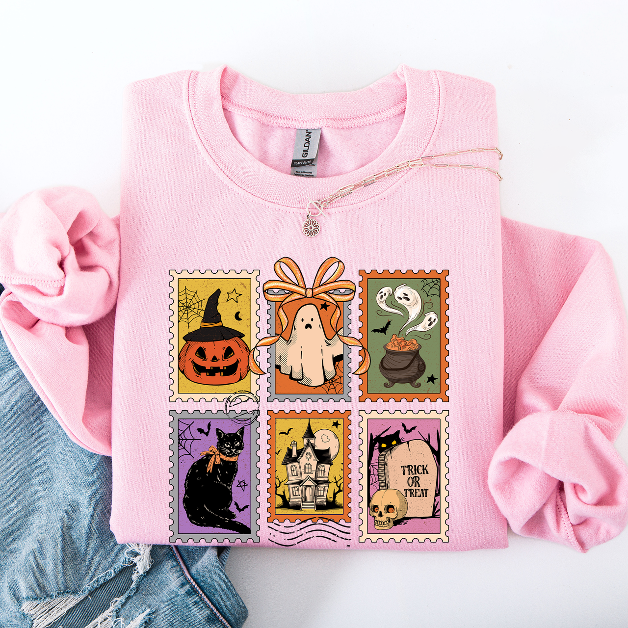 Haunting Halloween Night Parade With Ghosts Black Cat Pumpkins Witch Cozy Sweatshirt