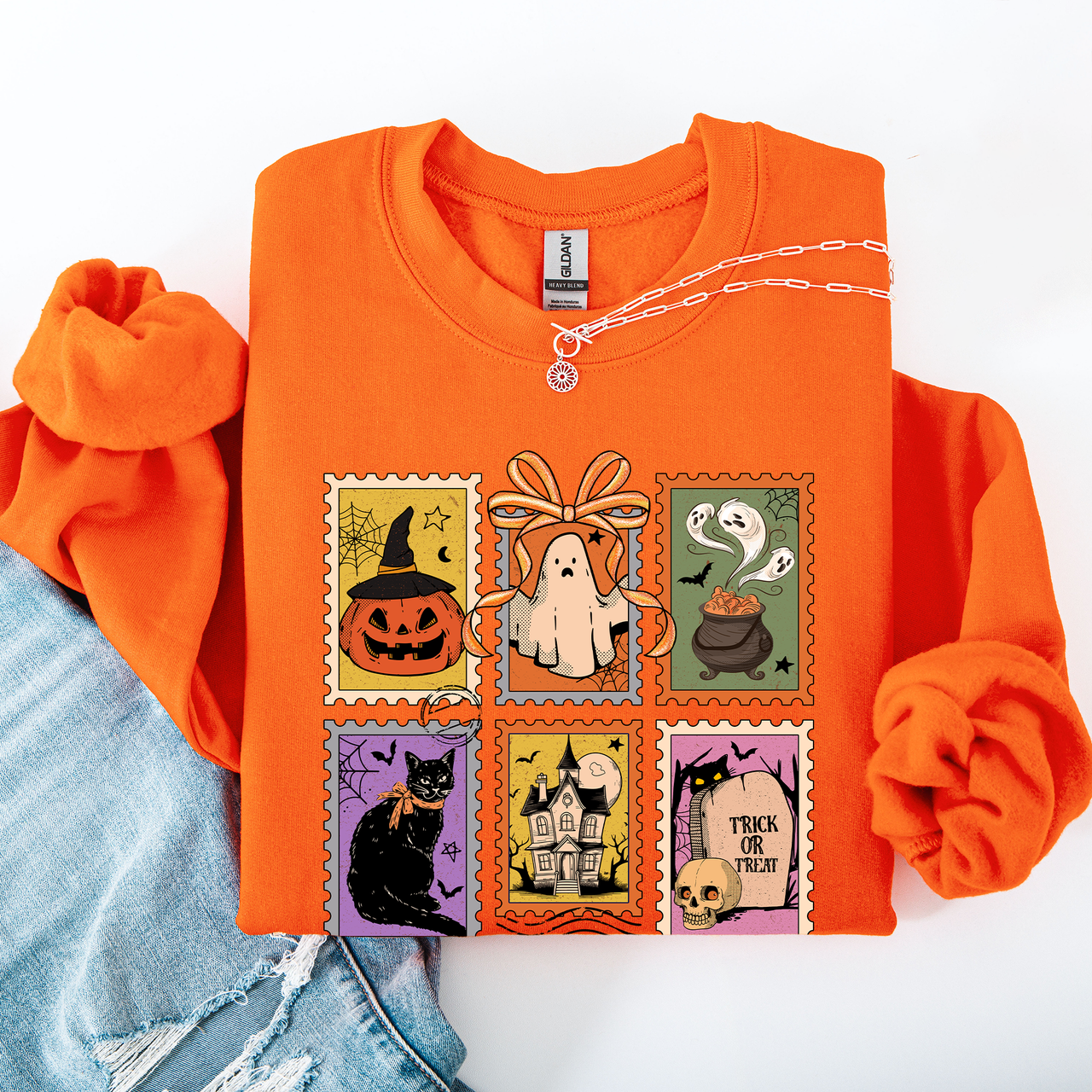 Haunting Halloween Night Parade With Ghosts Black Cat Pumpkins Witch Cozy Sweatshirt