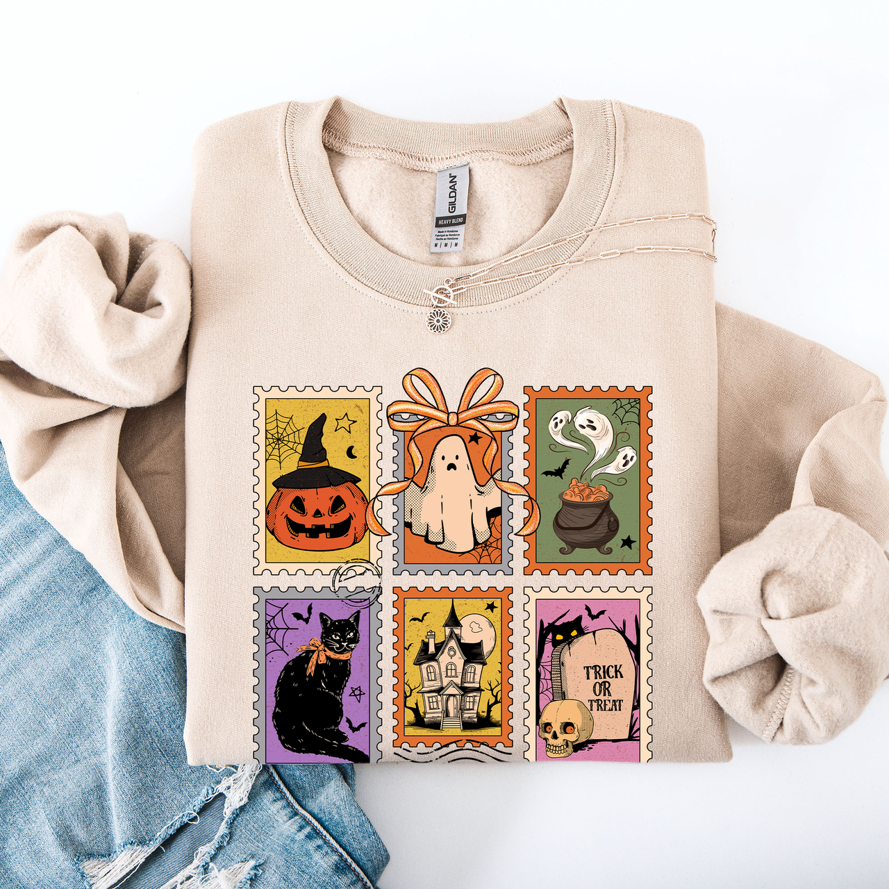 Haunting Halloween Night Parade With Ghosts Black Cat Pumpkins Witch Cozy Sweatshirt