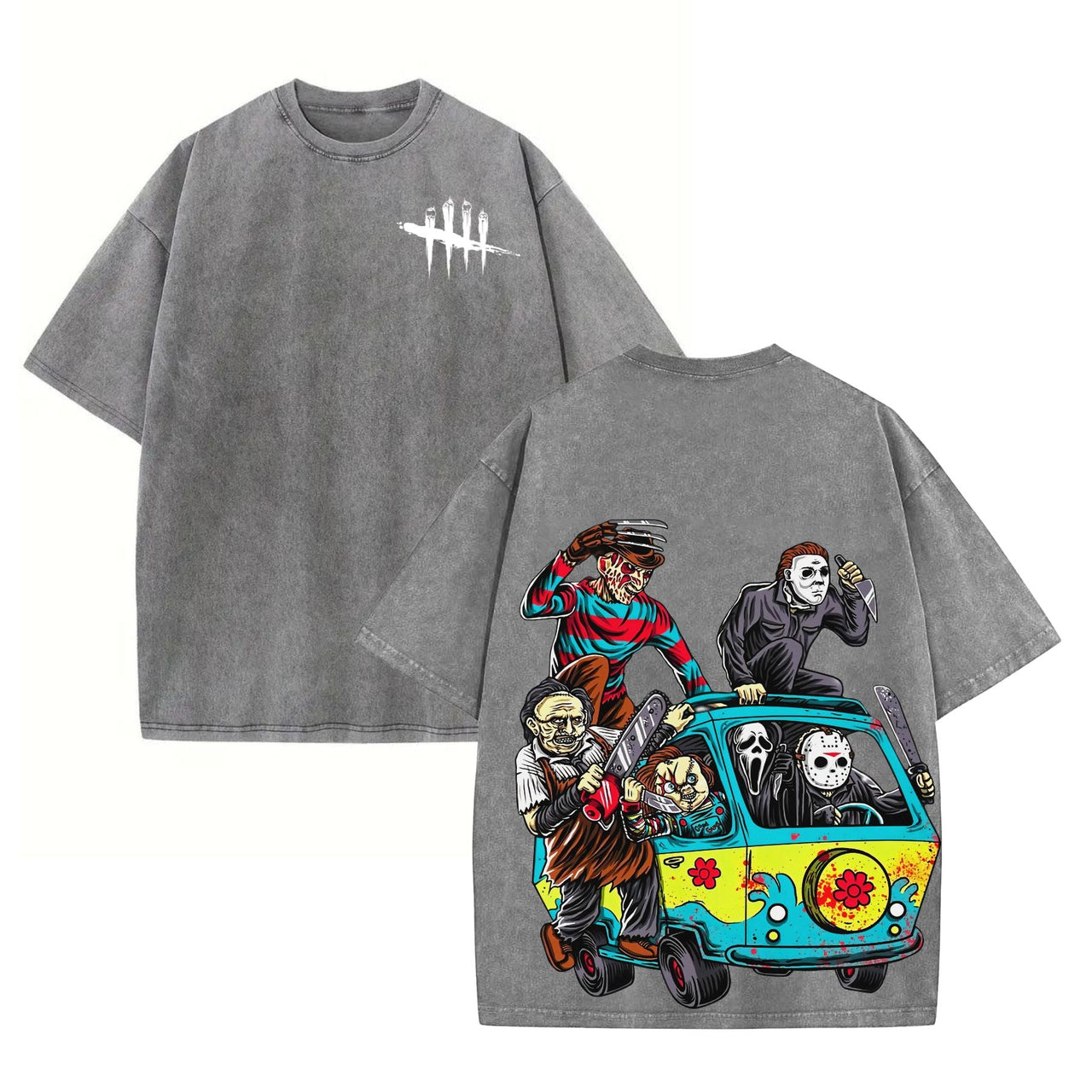 Halloween Scary Cartoon Character Print Dead By Daylight – Washed Tee, Cotton Menswear Top