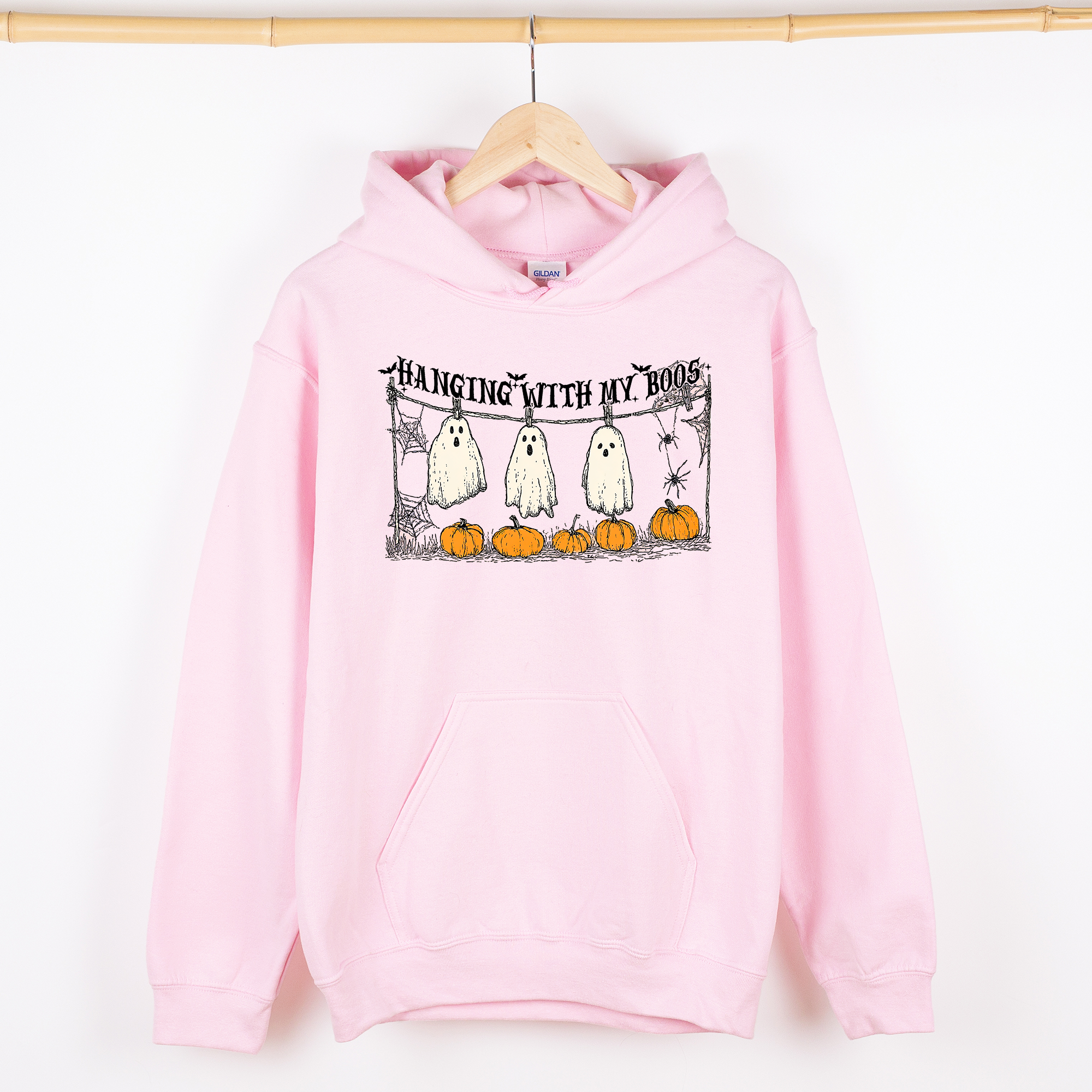 Hanging With My Boos Halloween Ghosts Pumpkins Cozy Night In Vintage Graphic Hoodie