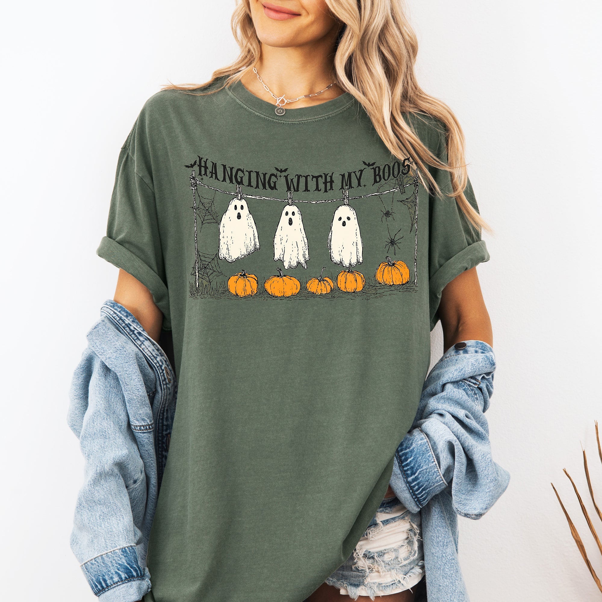 Hanging With My Boos Ghosts Halloween Spirits And Grinning Pumpkins For A Spooky Fun Night Comfort Colors Tee