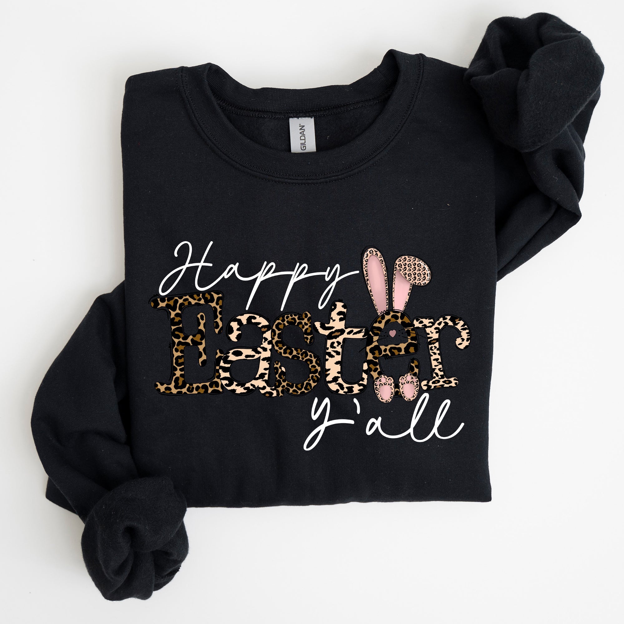 Happy Easter Y'all Leopard Print Rabbit Playful Bunny Motif For Springtime Celebration Cozy Fleece Sweatshirt