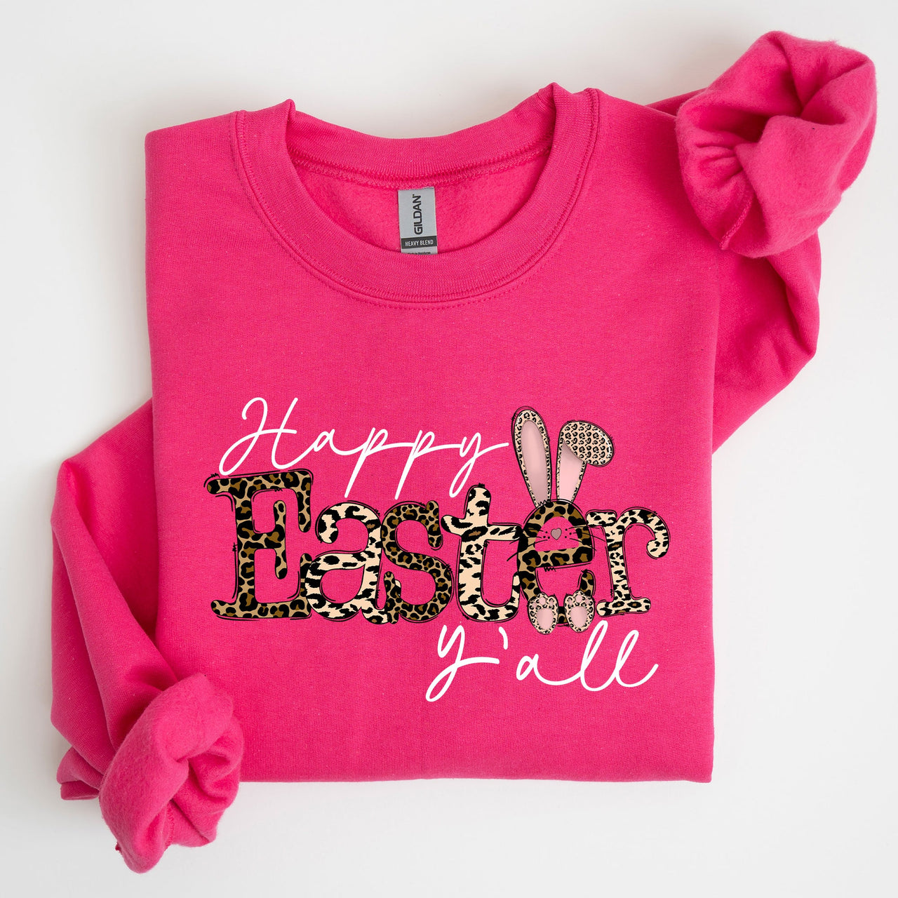 Happy Easter Y'all Leopard Print Rabbit Playful Bunny Motif For Springtime Celebration Cozy Fleece Sweatshirt