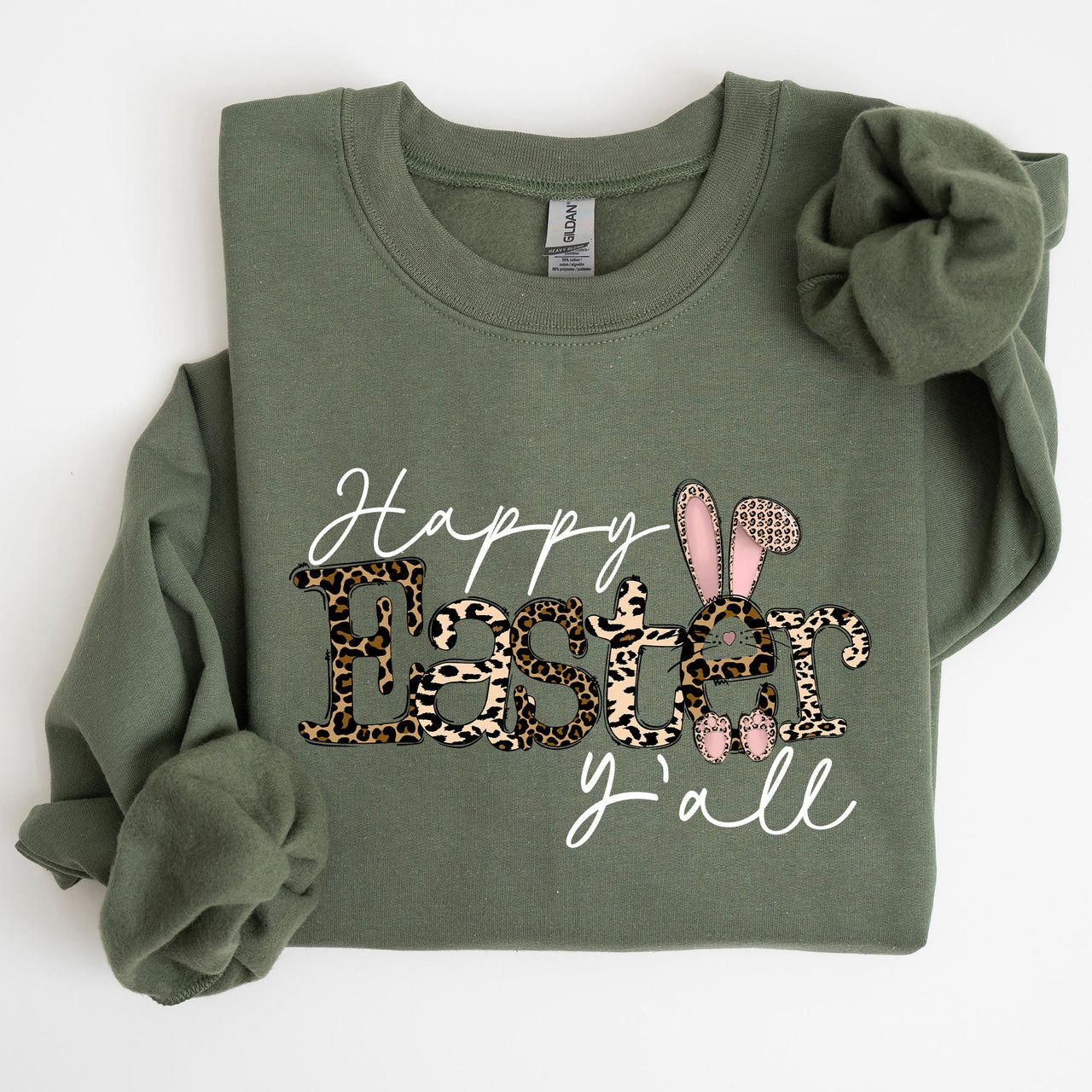 Happy Easter Y'all Leopard Print Rabbit Playful Bunny Motif For Springtime Celebration Cozy Fleece Sweatshirt