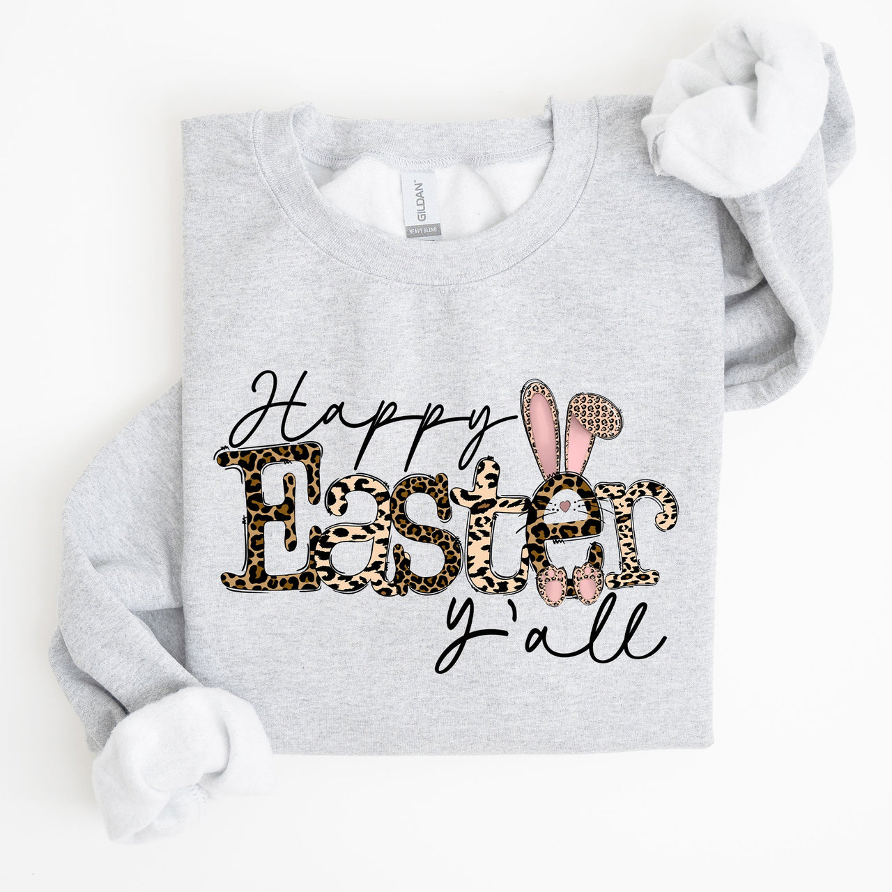 Happy Easter Y'all Leopard Print Rabbit Playful Bunny Motif For Springtime Celebration Cozy Fleece Sweatshirt