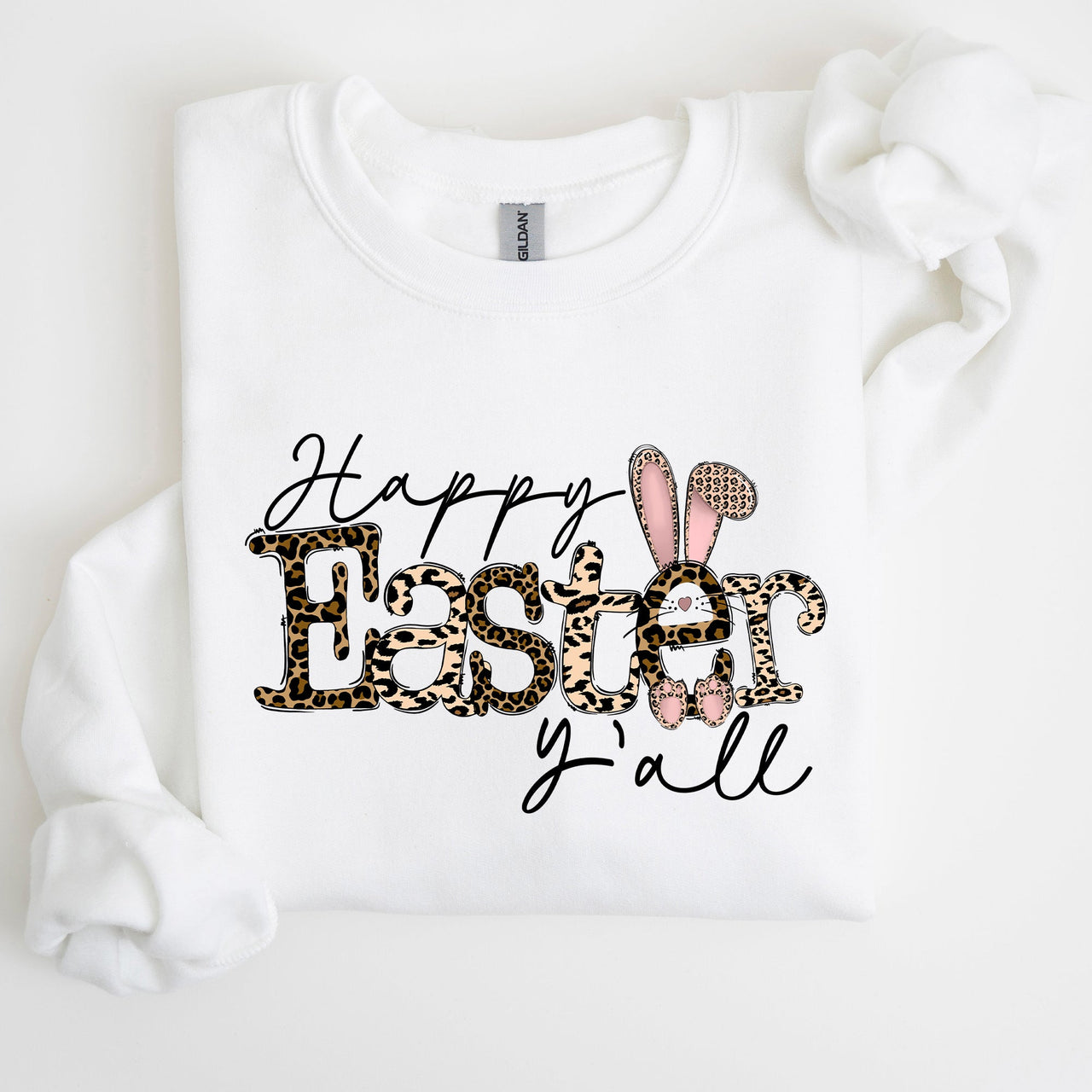 Happy Easter Y'all Leopard Print Rabbit Playful Bunny Motif For Springtime Celebration Cozy Fleece Sweatshirt