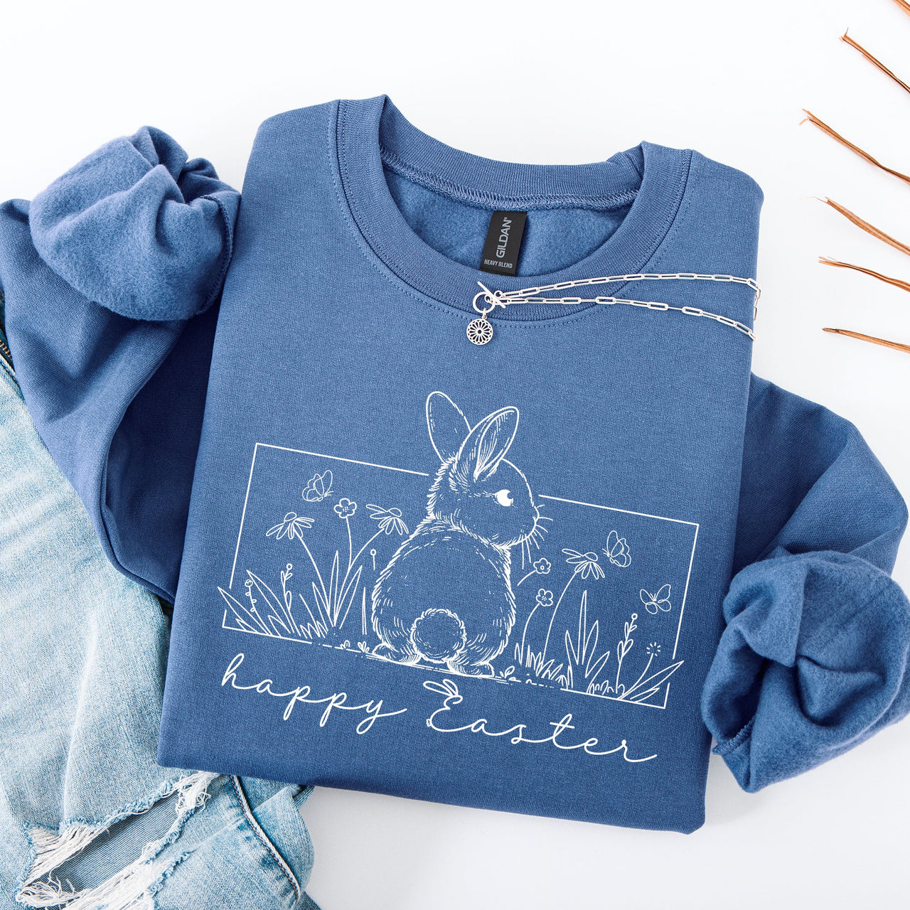Happy Easter Minimal Bunny Jesus Rabbit Holiday Celebration Graphic Art Sweatshirt